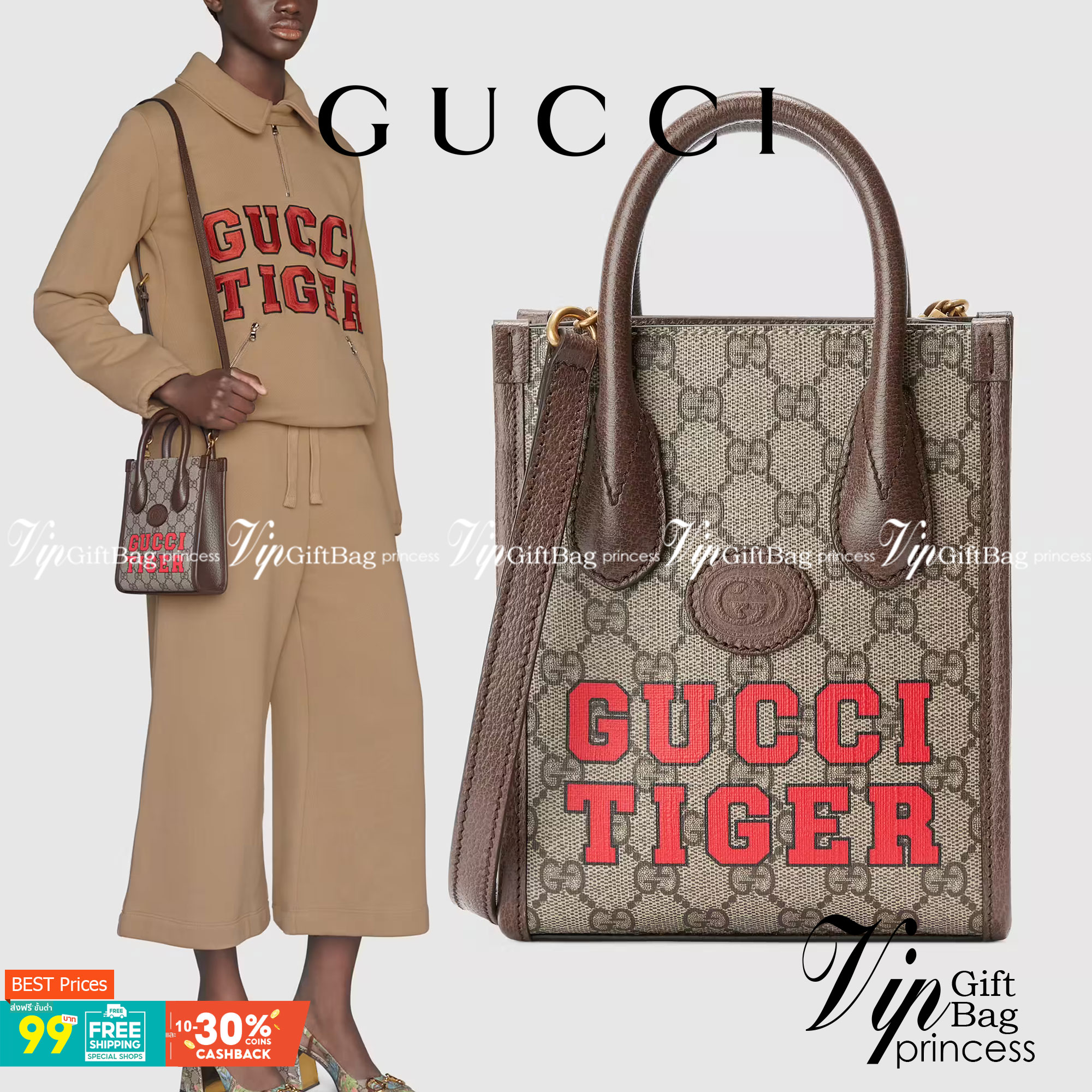 หนังแท้ Gucci Tiger GG mini tote bag พร้อมส่งที่ไทย