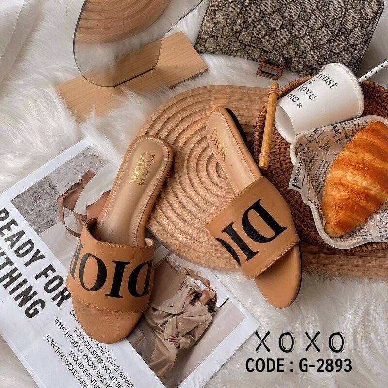 Dior รองเท้าแตะงาน สกรีน แบรนด์ เรียบ หรู แมทส์ชุดง่าย ย้ำหนักเบา วัสดุ หนัง PU