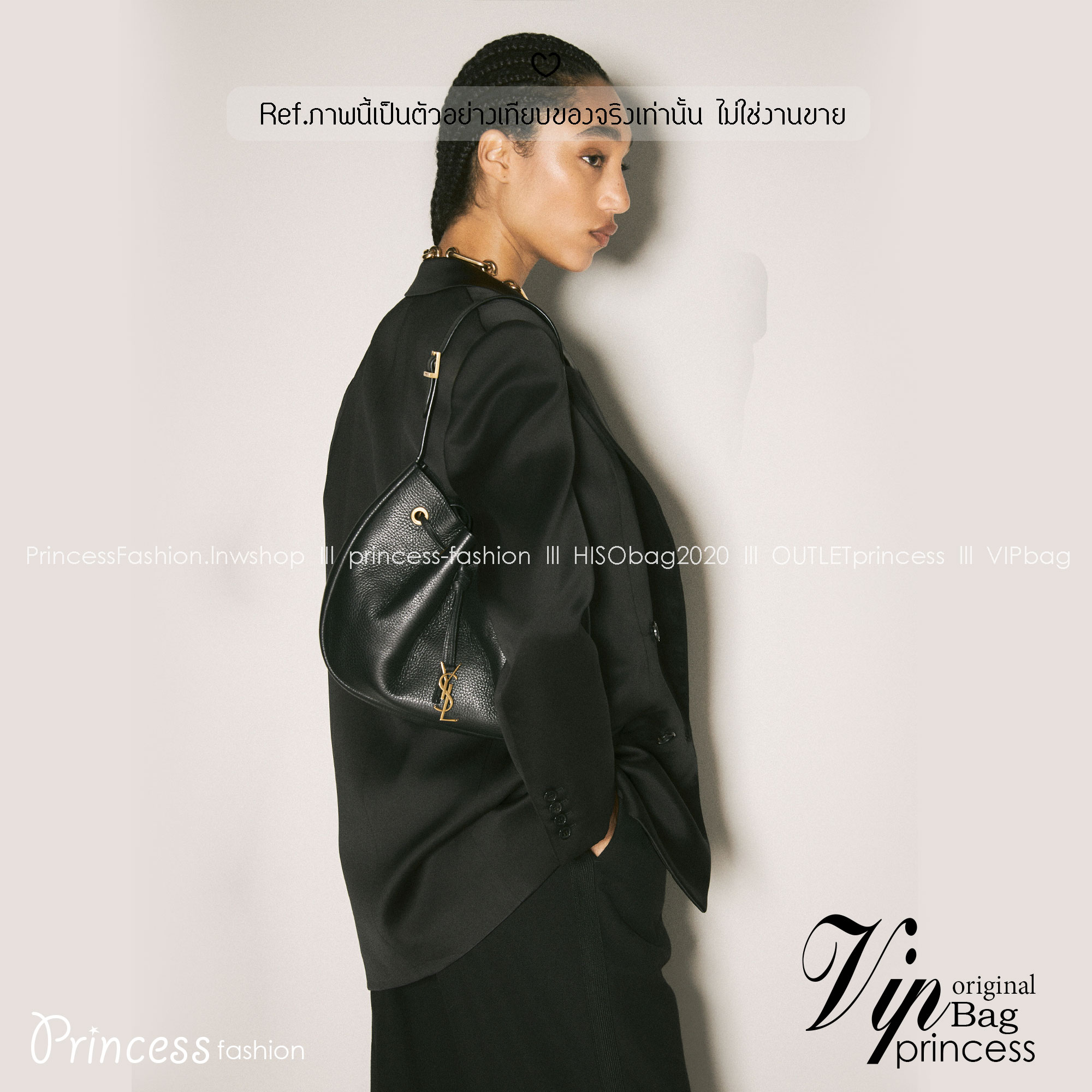 YSL PARIS VII flat hobo bag / YSL Bucket Bag กระเป๋าสะพายทรงโฮโบบัคเก็ต งานหนังเต็มใบ ฟังก์ชั่นสุดเลิศพร้อมเชือกรูด ดีไซน์รูปทรงใช้งานง่าย -- [รับตัวแทนกระเป๋า]