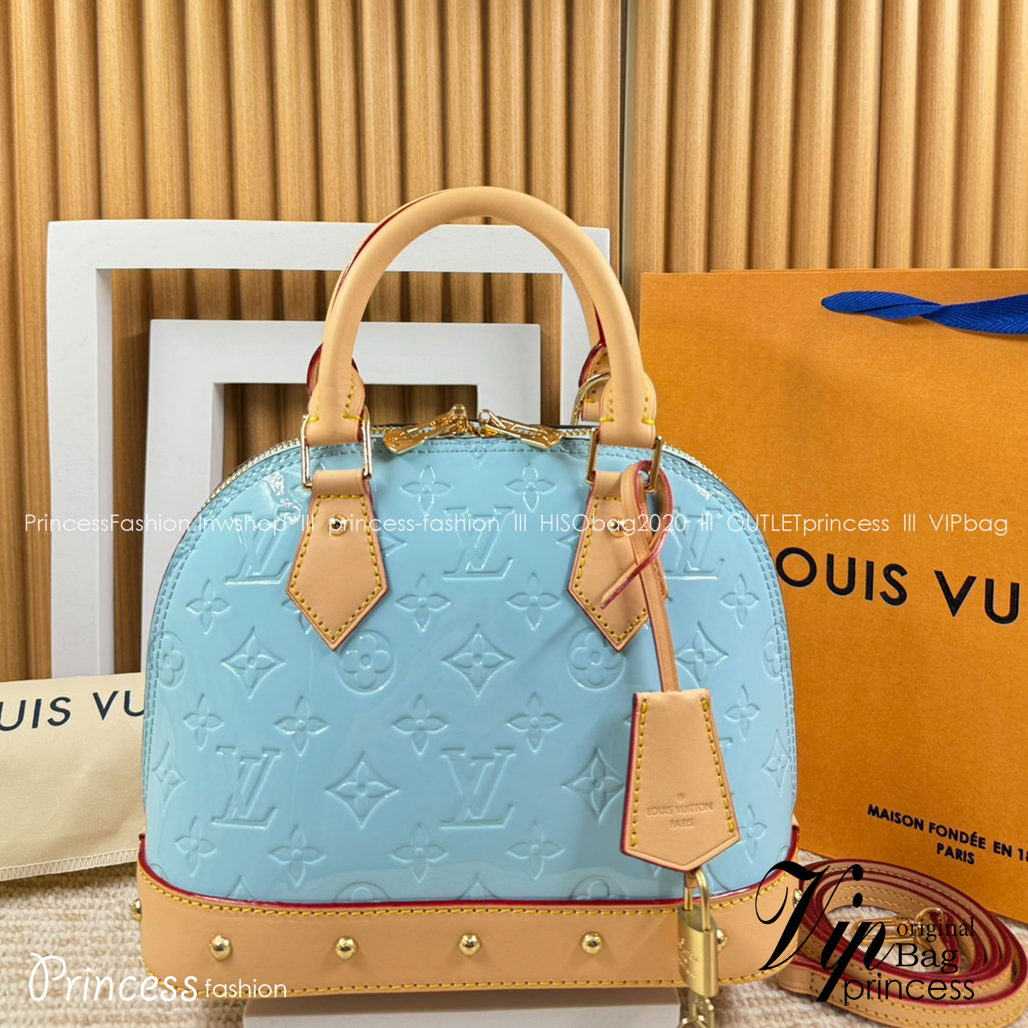 LV Alma BB Monogram Vernis Leather New Remix Colorful Chic and Yellow | Sky | Neon Pink กระเป๋าสะพายสีพาสเทล เกรดออริ สลับแท้ 1:1 ใช้งานต่างประเทศได้ ภาพถ่ายจากงานขายจริง