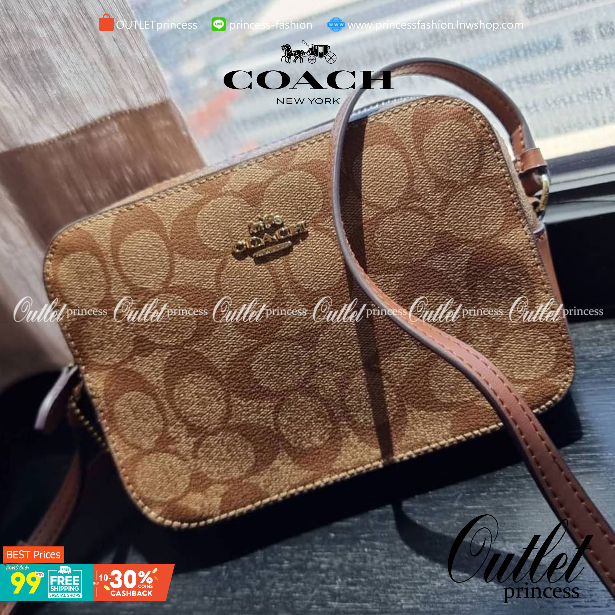 COACH 91677 MINI CAMERA BAG IN SIGNATURE CANVAS ขายดีที่สุด!! กระเป๋าสะพายข้างไซส์มินิ คลาสสิคอยู่ทรง อะไหล่ทองตัดดูหรู วัสดุหนังแคนวาสเคลือบลาย เปิด-ปิดด้วยซิป สายสะพายปรับได้ตามตัว ใบนี้แมทช์ได้ทุกลุค ใช้เป็น everyday bag ได้สบายๆเลยจ้า