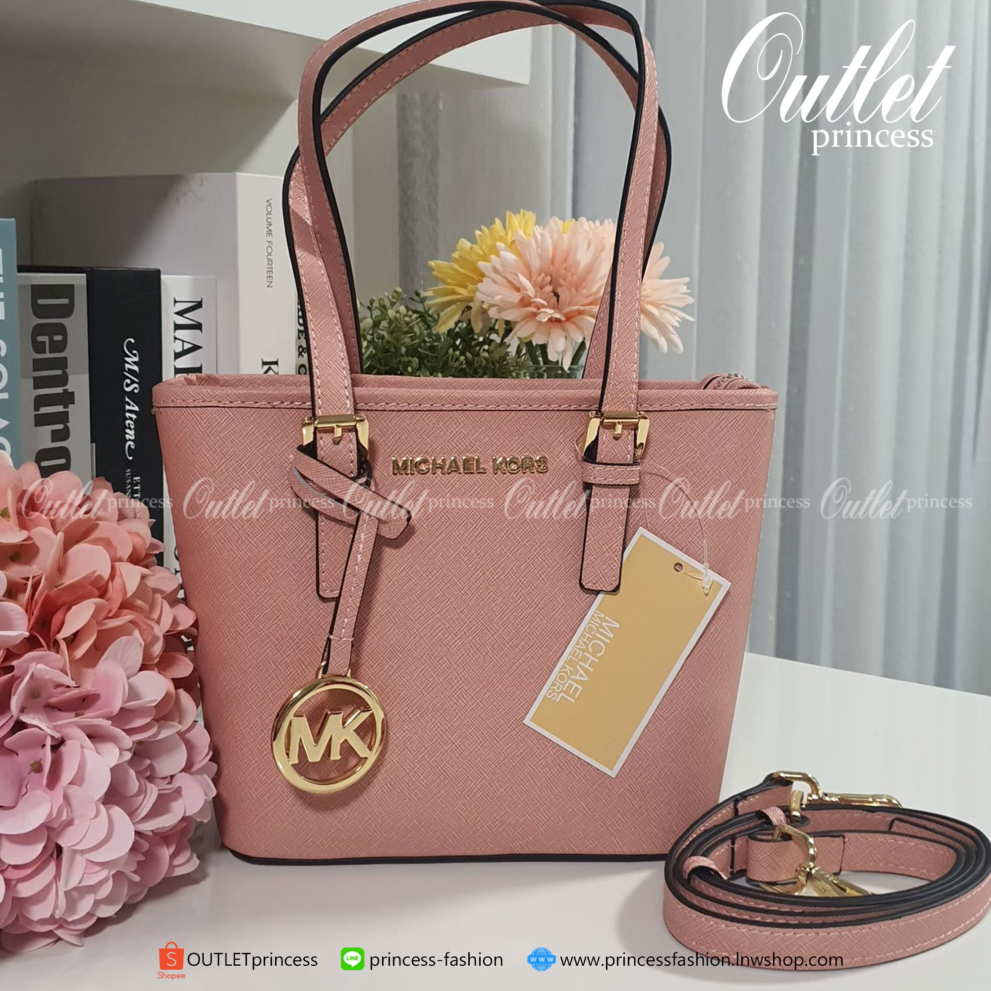 ของแท้ 100% Micheal Kors Genuine Leather Mini Tote Bag สีชมพูนู๊ด