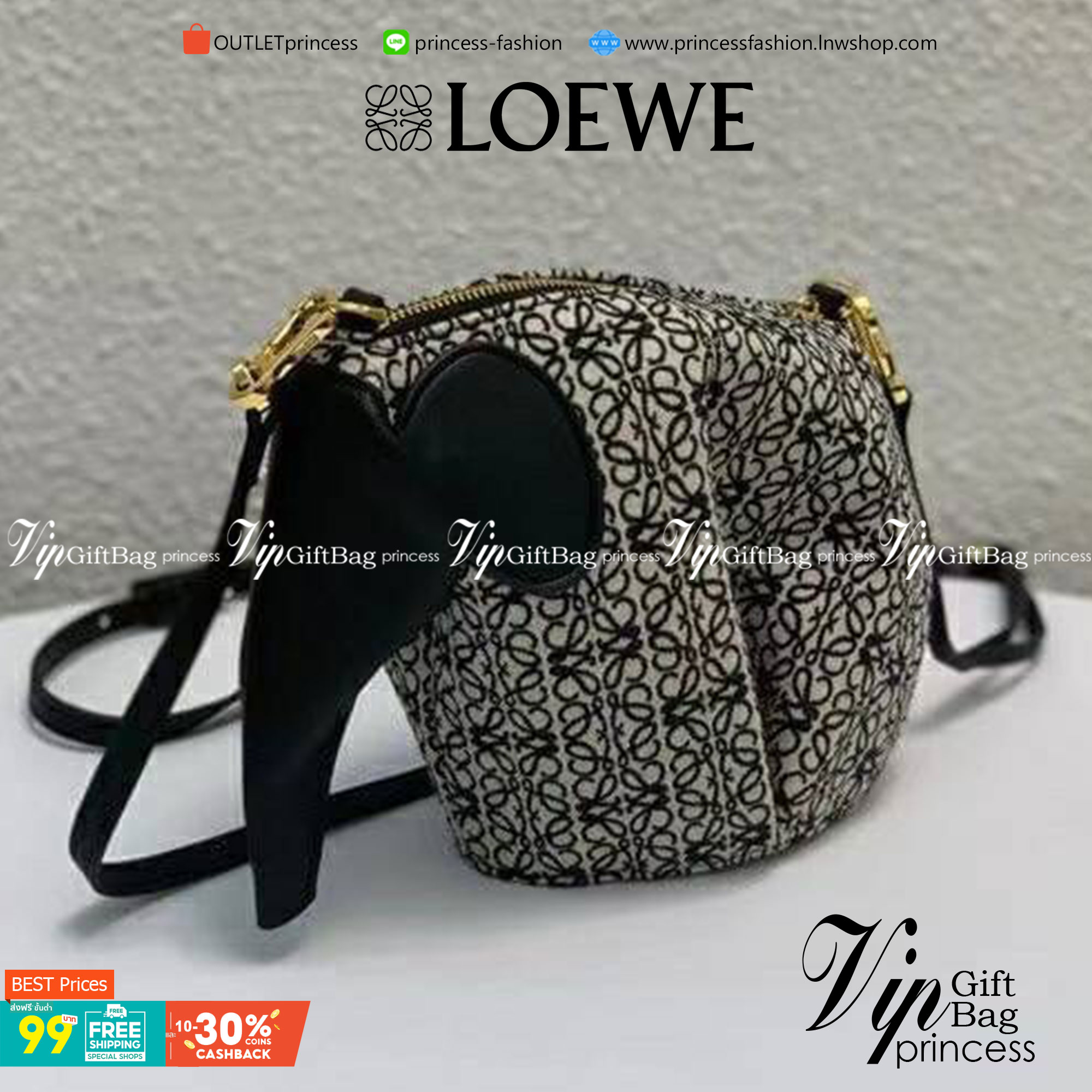 LOEWE Mini Canvas Anagram Jacquard Elephant Bag คอลเลคชั่นใหม่ล่าสุด น้องช้างไซส์มินิน่ารักมากมาย งานแบรนด์หรูจากประเทศสเปน โลเอเว่ (LOEWE) กระเป๋ารูปทรงช้างเป็นเหมือนหนึ่งในซิกเนเจอร์ของแบรนด์ ดีไซน์คงเอกลักษณ์วัสดุ Anagram Canvas Jacquard Fabric ผสมผสาน