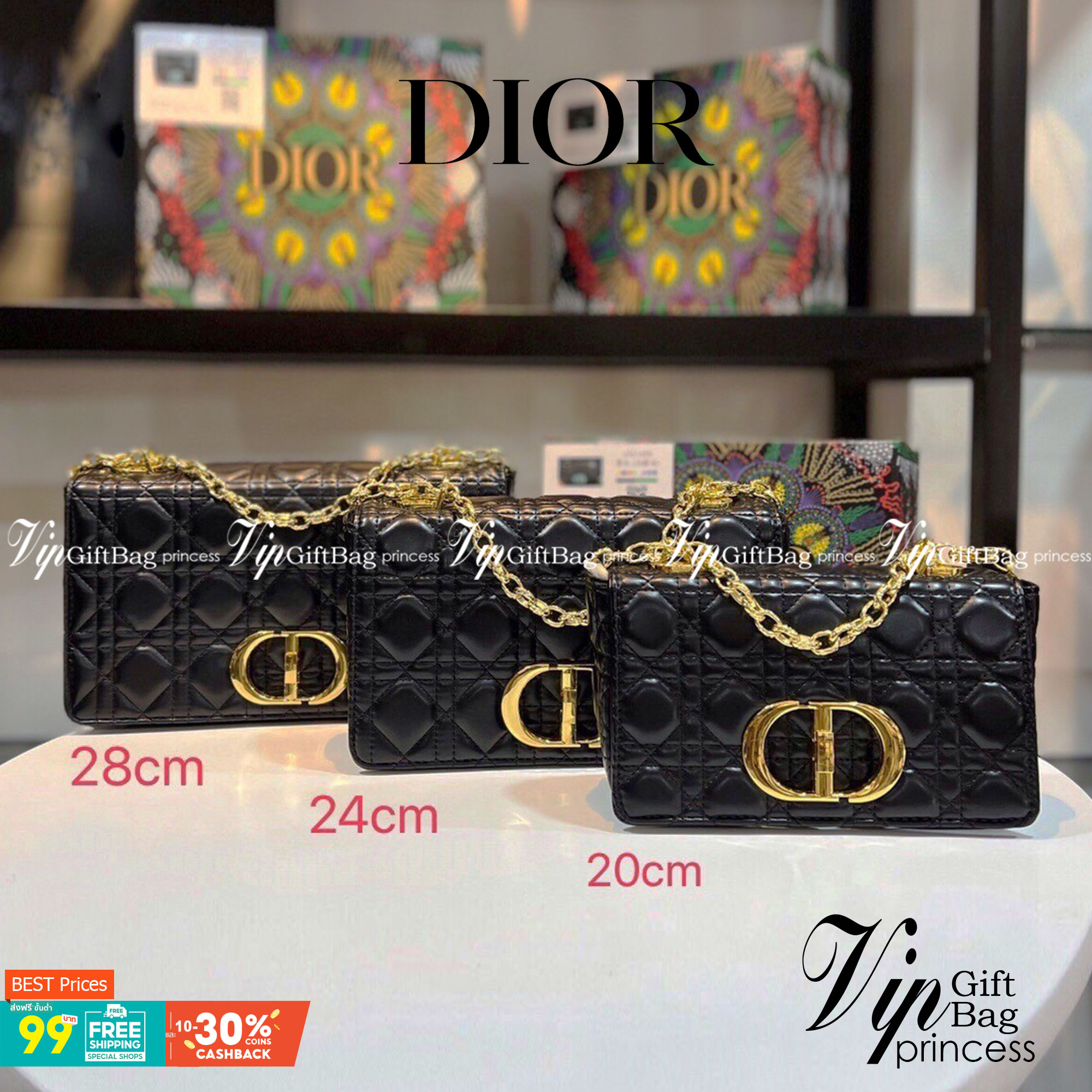 DIOR CARO BAG กระเป๋าสะพายทรงกล่องเปิดหน้าแต่งอะไหล่CD มาพร้อมสายสะพายยาวครอสบอดี้ มาครบ 3 ขนาด หนังสวย ภาพถ่ายจากงานขายจริงนะคะ