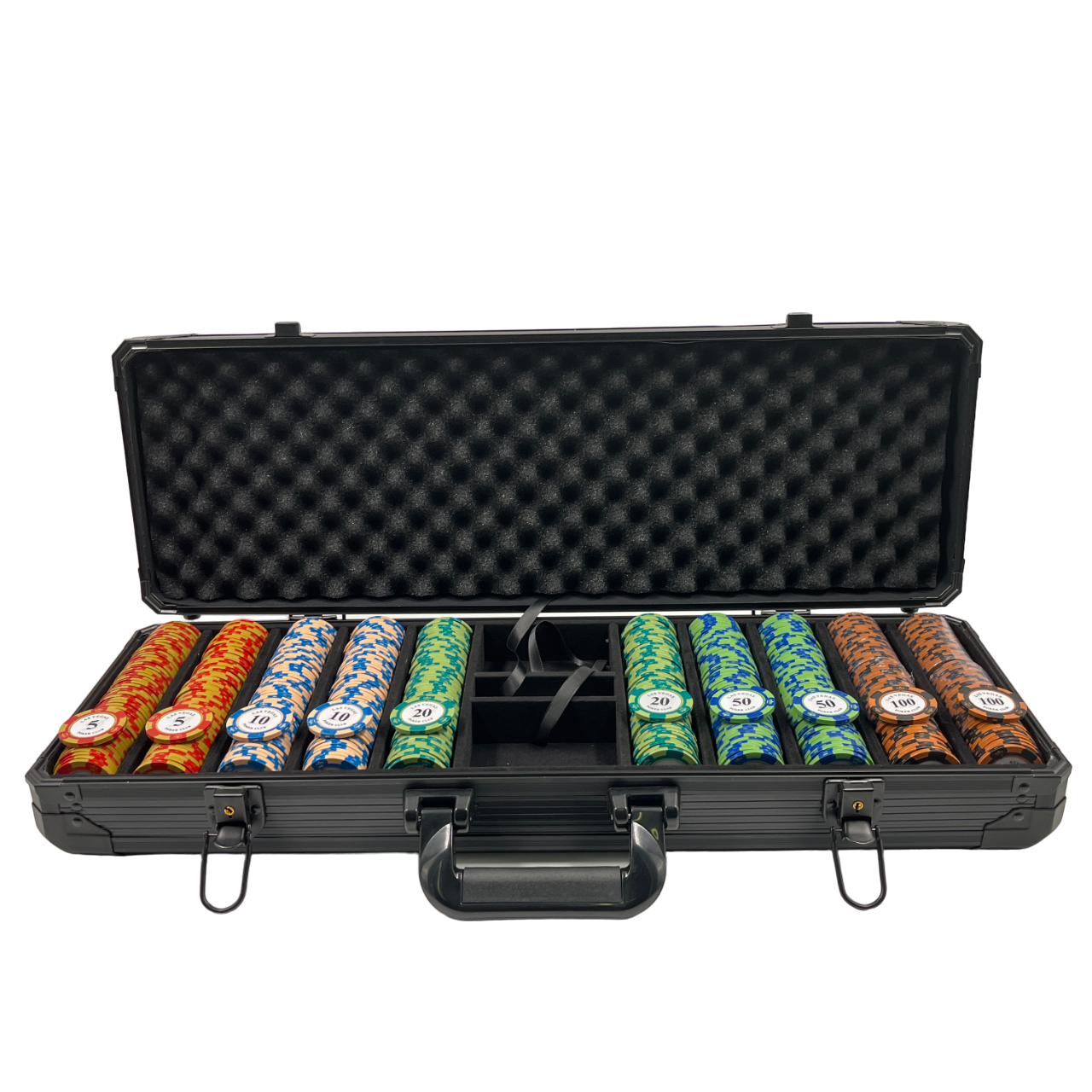 ชุดชิปโป๊กเกอร์เกรดพรีเมี่ยมพร้อมกระเป๋าแบบหนาใส่ชิปสีดำขนาดบรรจุ 500 ชิป