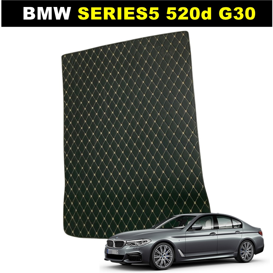 แผ่นปูท้ายรถ BMW SERIES 5 520d G30 พรมหนัง6D สีดำด้ายแดง เข้ารูป (พร้อมส่ง)