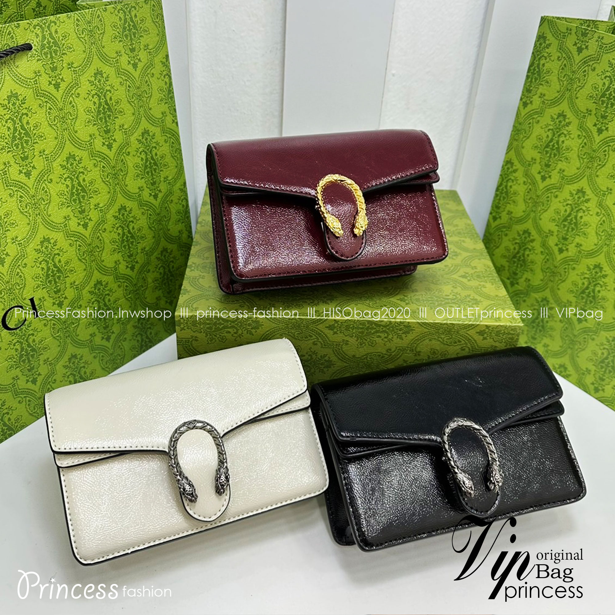 GUCCI DIONYSUS SUPER MINI BAG Patent Leather กระเป๋าสะพายหนังแก้ว เกรดออริ สลับแท้ 1:1 ใช้งานต่างประเทศได้