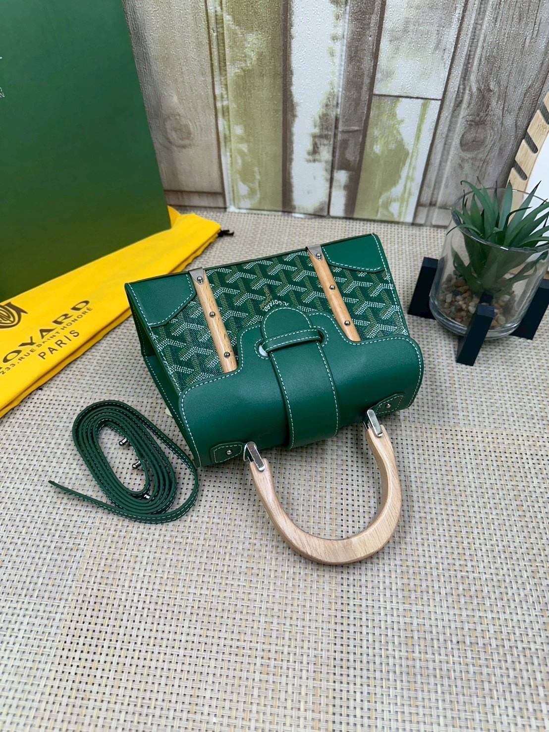 10 สี ORI หนังแท้ | GOYARD Saïgon Souple Mini Bag 20cm กระเป๋าถือ/สะพายดีไซน์หูจับไม้เป็นเอกลักษณ์ที่สวยหรูหราสง่างาม
