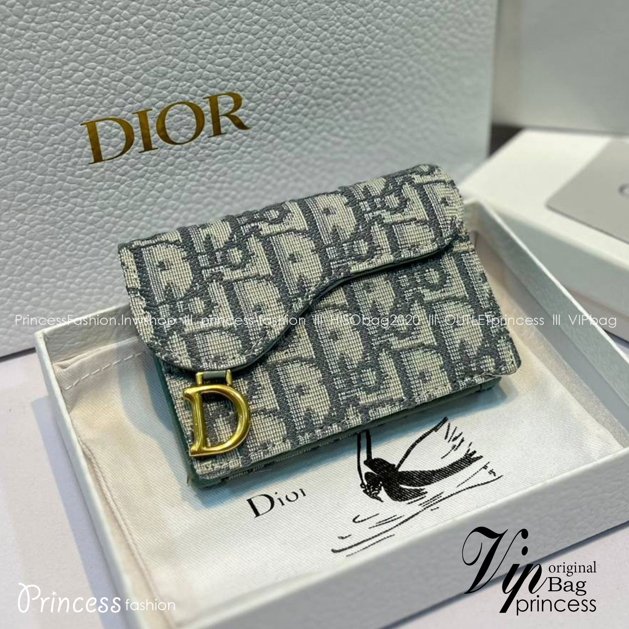 TopORI DIOR SADDLE FLAP CARD HOLDER Blue Oblique Jacquard / Dior coin and card holder **สินค้าเกรดท็อปออริจินอล 1:1 สลับแท้ งานสวยตามรูป ภาพถ่ายจากงานขายจริง ใช้งานต่างประเทศได้