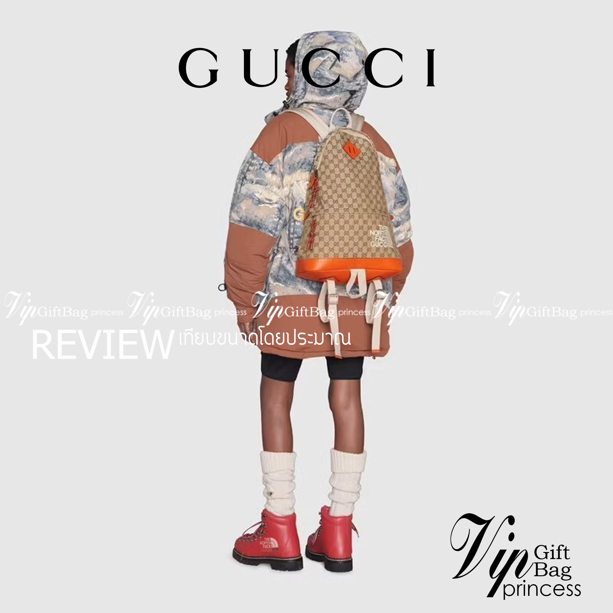 หนังแท้ The North Face x Gucci backpack พร้อมส่งที่ไทย