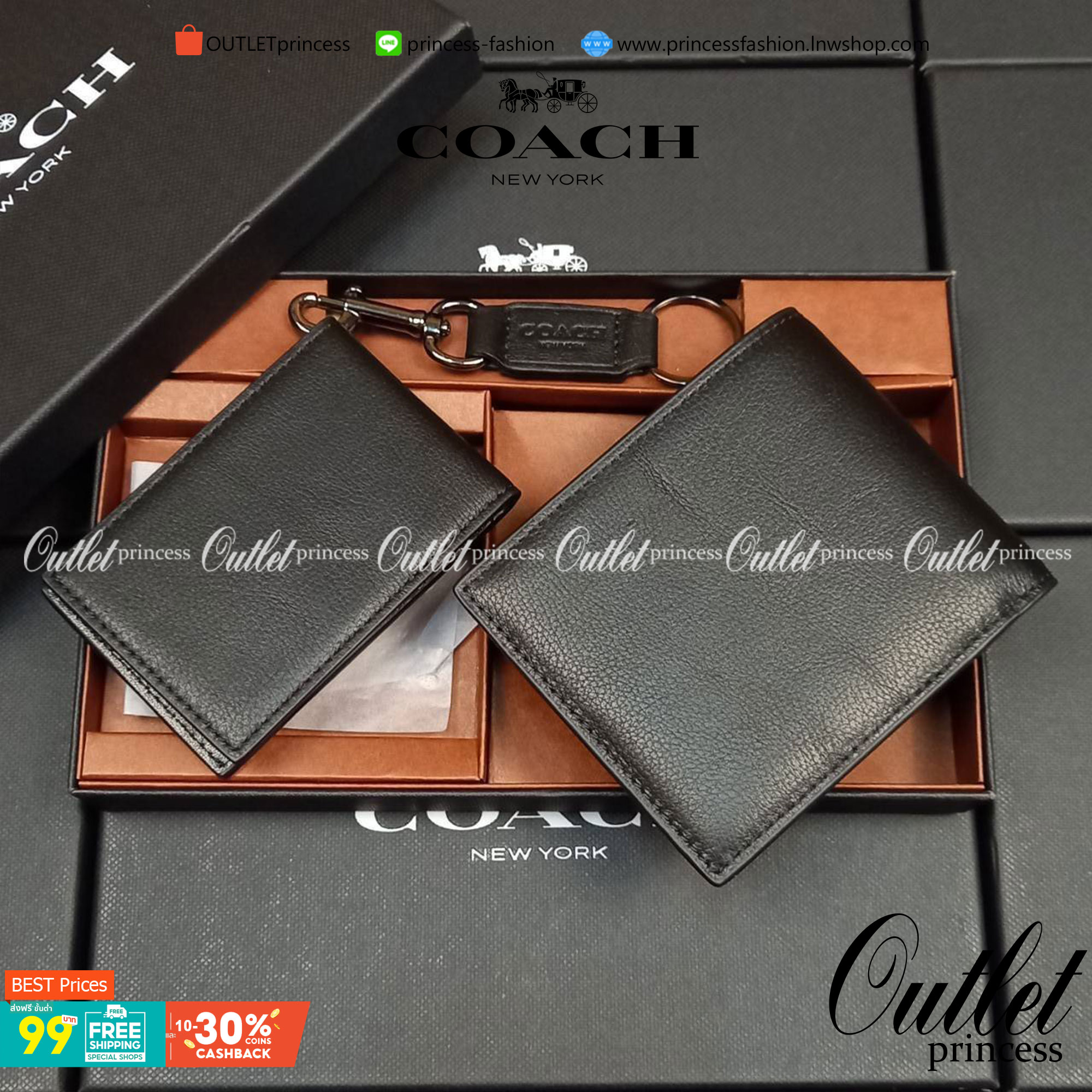 COACH COMPACT ID WALLET IN SPORT CALF LEATHER WITH KEY FOB LIMITED BOX(COACH F74991)🍁BOX SET กระเป๋าสตางค์ใบสั้น มาพร้อมใบลูกแบบแพ๊คคู่+และพวงกุญแจ//วัสดุหนังแท้ หนังนิ่ม เนื้อสัมผัสคือดีมากๆ ยิ่งจับ ยิ่งดูดี มาดเข้มบาดลึกลงตัวมาก ดูมีเสน่ห์น่าค้น