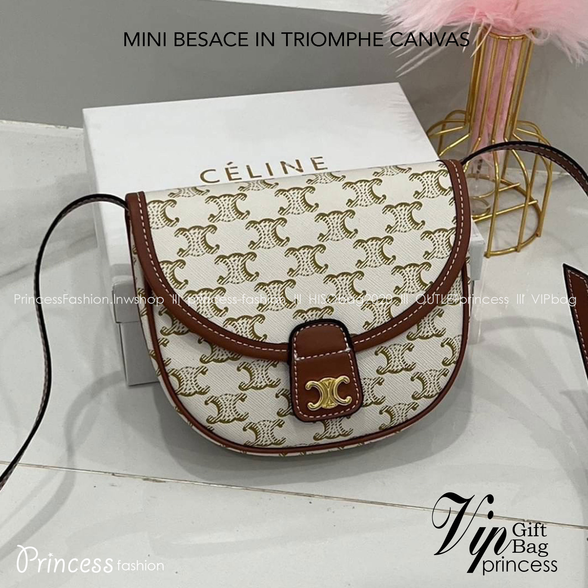 CELINE MINI BESACE IN TRIOMPHE CANVAS กระเป๋าทรงครอสบอดี้ ลายโมโนแกรมวินเทจ รุ่นที่ดาราเกาหลีใช้กันเยอะมาก และเป็นอีกหนึ่งใบที่ครองใจสาวๆ ทั้งในไทยและเทศ