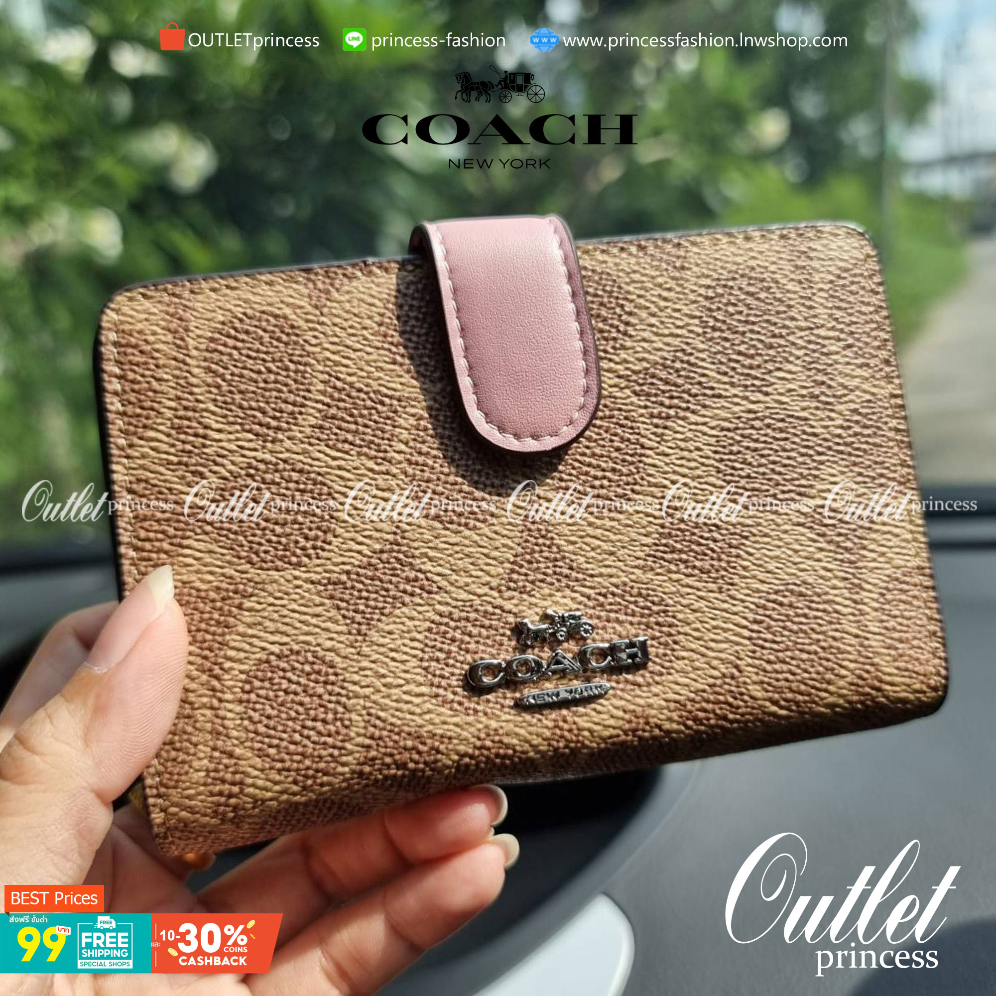 COACH F33034 MEDIUM CORNER ZIP WALLET IN COLORBLOCK SIGNATURE CANVAS กระเป๋าสตางค์ใบกลาง 👛 ขนาดกำลังเหมาะมือ วัสดุหนังแคนวาส ดูแลรักษาง่าย มีช่องใส่บัตรและธนบัตรครบ และช่องซิปแยกไว้ใส่เหรียญ สวยคลาคสิคแบบนี้เหมาะส่งต่อเป็นของขวัญที่สุดจ้า