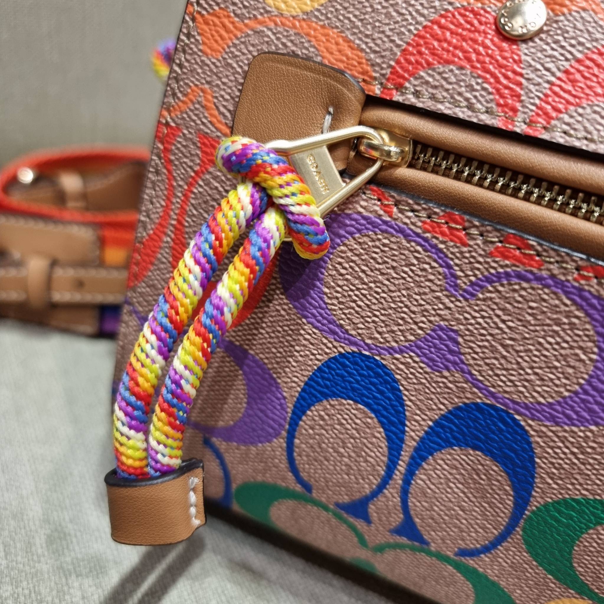 COACH C4396 ROWAN SATCHEL IN RAINBOW SIGNATURE CANVAS กระเป๋าทรงหมอนยอดฮิต คอลเลคชั่นที่สวยโดดเด่น ด้วยดีไซน์เรนโบว์ สดใส!! รูปทรงสวยงาม คลาสสิค และใช้งานได้อย่างกระฉับกระเฉง วัสดุหนังแคนวาสเคลือบลาย ทนทาน ภายในโล่งกว้าง มีช่องซิปและแบ่งสัดส่วนได้ลงตัว บอ