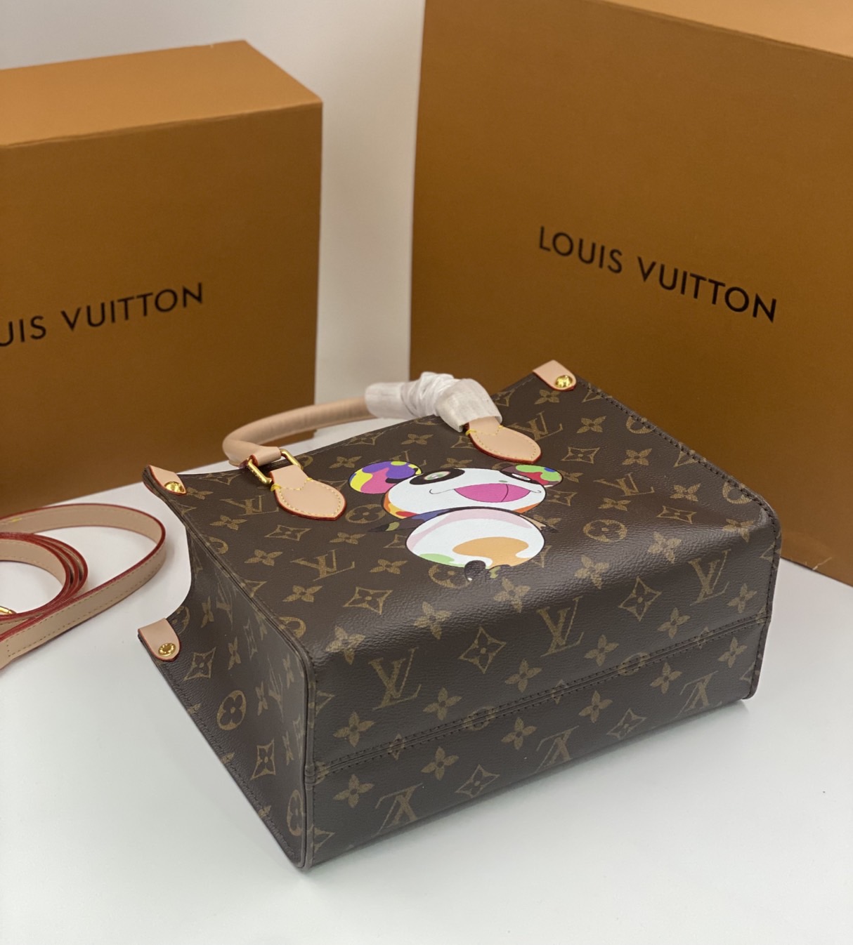 ORI | LV x TM OnTheGo BB Tote Bag กระเป๋าทรงโท้ทไซส์เล็กหนังแท้แคนวาสแท้ คอลใหม่พิมพ์ลาย Murakami สีสันสดใส