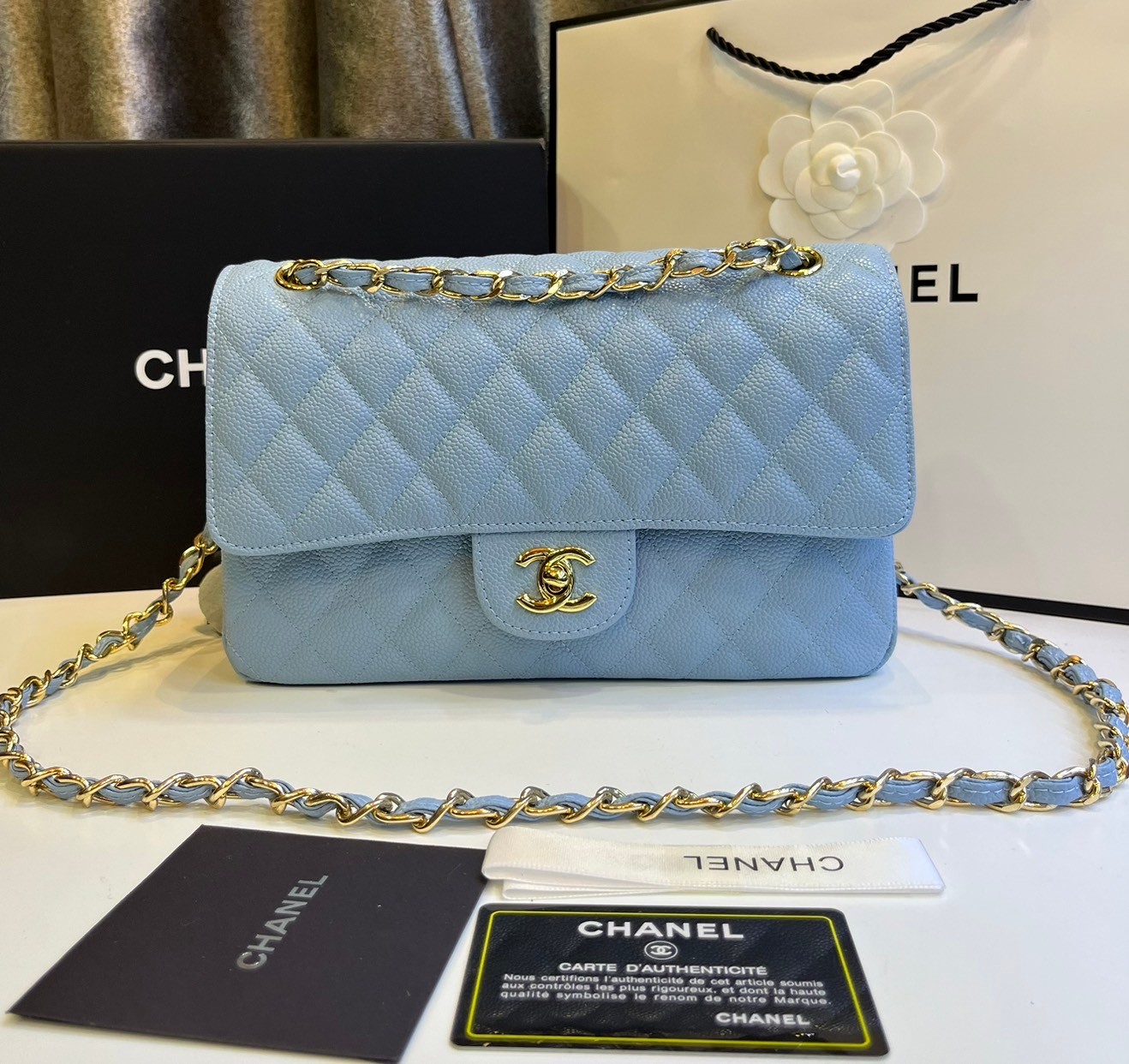 พร้อมส่งโทนพาสเทล CHANEL Classic in Pastel 25cm กระเป๋าสะพายรุ่นยอดนิยมเรียบหรู เกรดออริ 1:1 ใช้งานต่างประเทศได้ ภาพถ่ายจากงานขายจริง