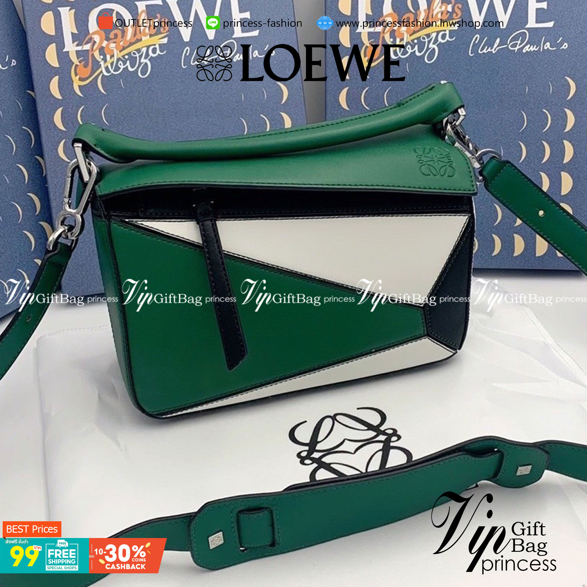 VIP 】LOEWE CROSSBODY BAG (LOEWE Puzzle Bag) กระเป๋าถือหรือสะพาย วัสดุ Calfskin หนังแท้หนังสวยอยู่ทรงขนาดกำลังดีน้ำหนักเบา เปิดปิดด้วยซิป ภายในโล่งกว้างสามารถใส่กระเป๋าสตางค์ มือถือ ของใช้ได้เยอะ ด้านหลังมีช่องซิปใส่ของ หูจับหนังแท้พร้อมสายสะพายยาวหนังแท้ถ
