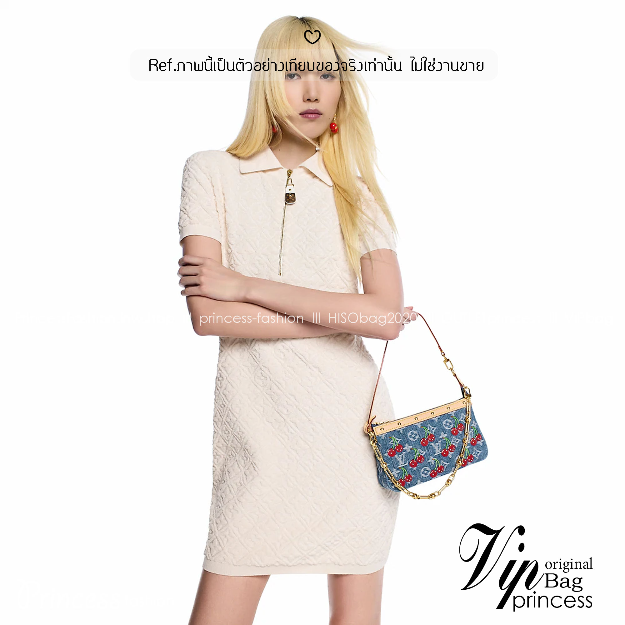 LV x TM Pochette Accessoires bag Monogram cherry denim 20cm กระเป๋าถือทรงพอชดีไซน์สวยอัพลุคไฮน์ ถือหรือคล้องไหล่ได้สวยและโดดเด่นมีชีวิตชีวา ด้วยเดนิมวินเทจปักลายเชอร์รี่สีสันสดใสสะดุดตาสะท้อนสไตล์ไอคอนิก