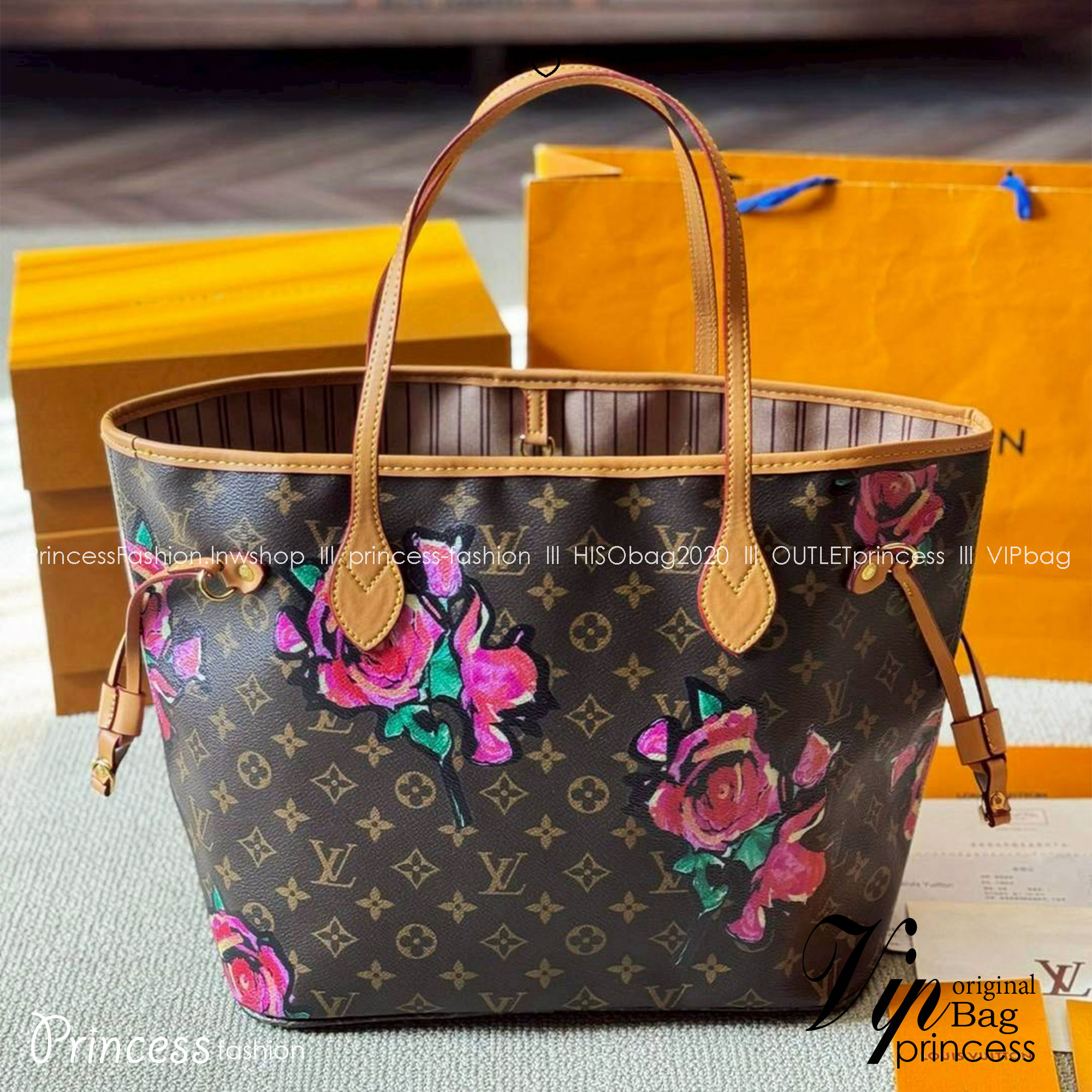 LV Stephen Sprouse Neverfull MM Tote Bag กระเป๋าสะพายทรงโท้ท สีสันโดดเด่นดอกไม้วินเทจไม่ซ้ำใคร แต่งแต้มลงบนกระเป๋าสร้างดีเทลให้ดูมีมูลค่าเพิ่มขึ้น อัพลุคได้เลย