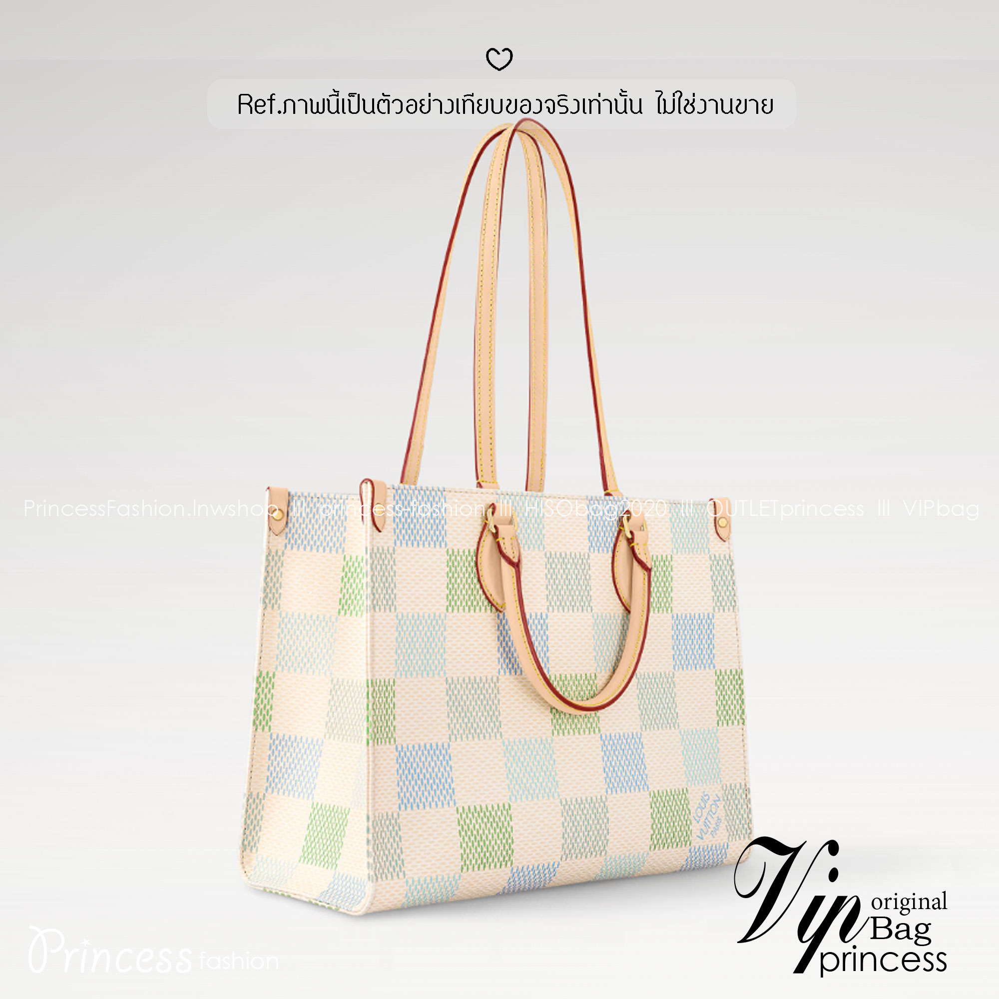 ORI หนังแท้ | LV OnTheGo MM Damier Giant Canvas Pistachio colorway กระเป๋าสะพายทรงโท้ท ดีไซน์สีพาสเทลน่าหลงไหล สวยหวานใหม่ล่าสุด