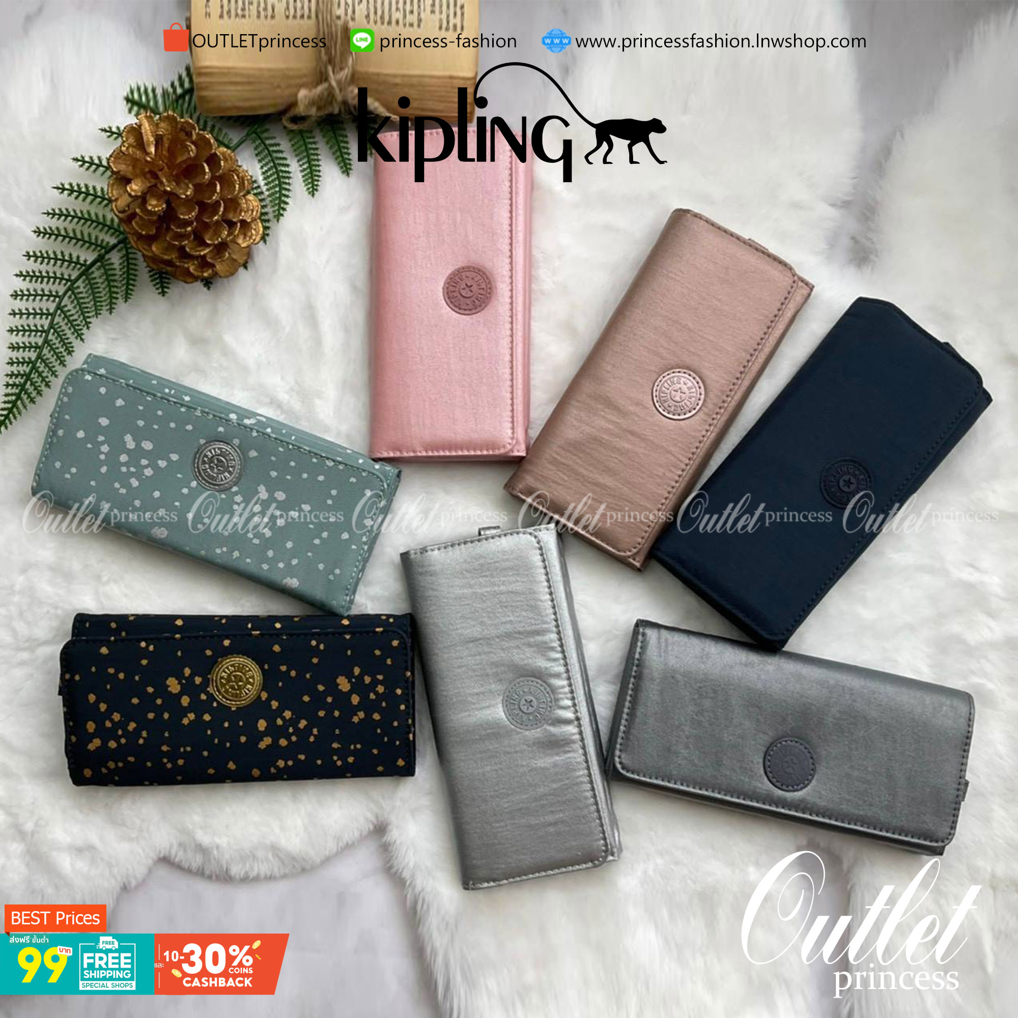 กระเป๋าสตางค์ยาว 3 พับตอน Kipling Brownie long tri-fold wallets กระเป๋าสตางค์ยาวแบบ3พับตอน วัสดุกันน้ำ เปิดปิดด้วยกระดุมแป๊ก มีช่องใส่ธนบัตรหลายช่อง ช่องเสียบการด์ได้ถึง13ช่องลายจุด และใส่รูปภาพได้อีก2ช่อง ช่องซิปใส่เหรียญ ช่องธนบัตร 3 ช่อง ที่จับหัวซิปปั