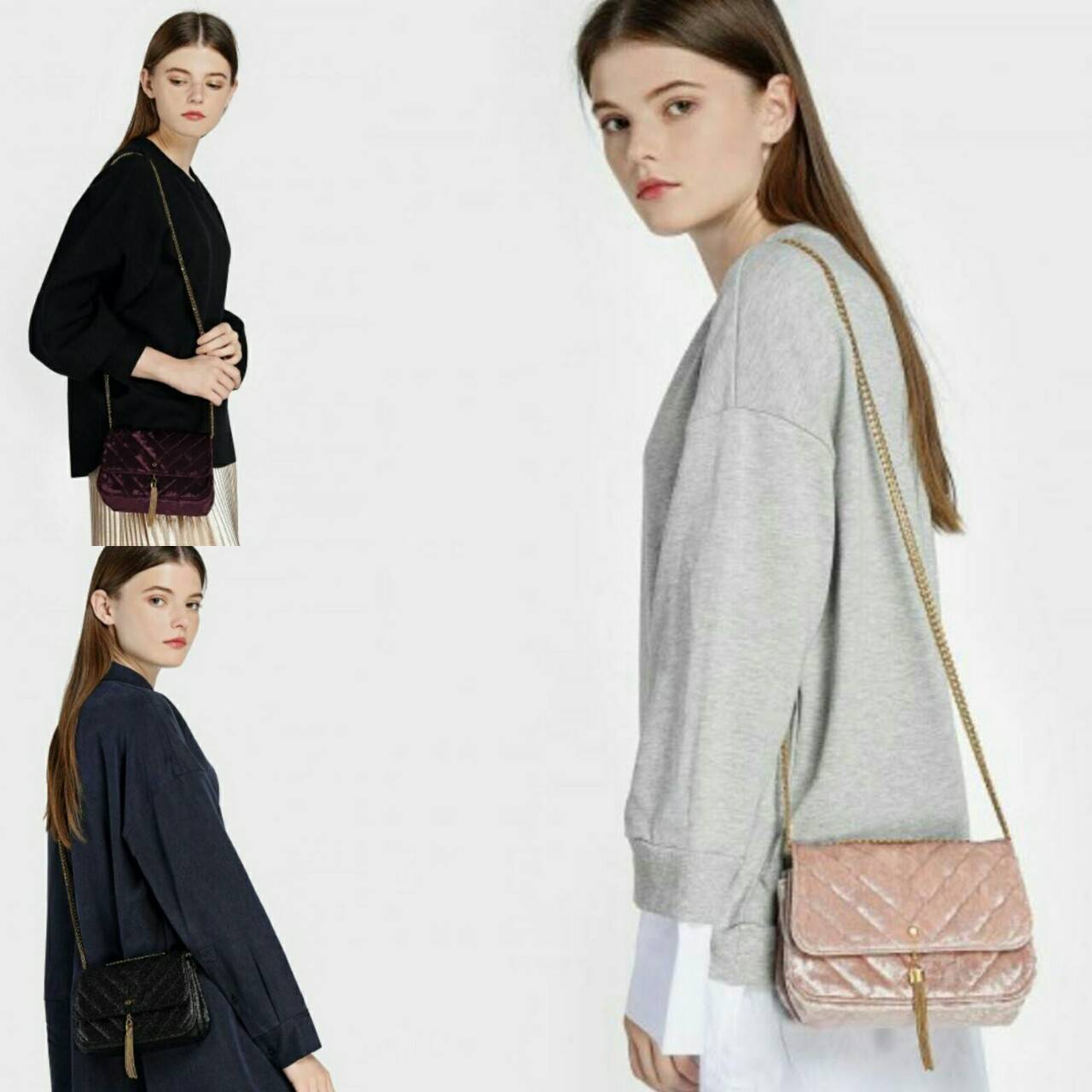 CHARLES & KEITH TASSEL DETAIL SHOULDER BAG กระเป๋าสะพายข้าง ทรงน่ารัก ด้านหน้ามีพู่ห้อย เปิดปิดกระเป๋าแบบแม่เหล็ก ด้านในโล่ง มีช่องซิป 1 ช่อง และช่องใส่บัตรได้ 3 ช่องค่ะ สายสะพายโซ่สีทองหรูหราค่ะ
