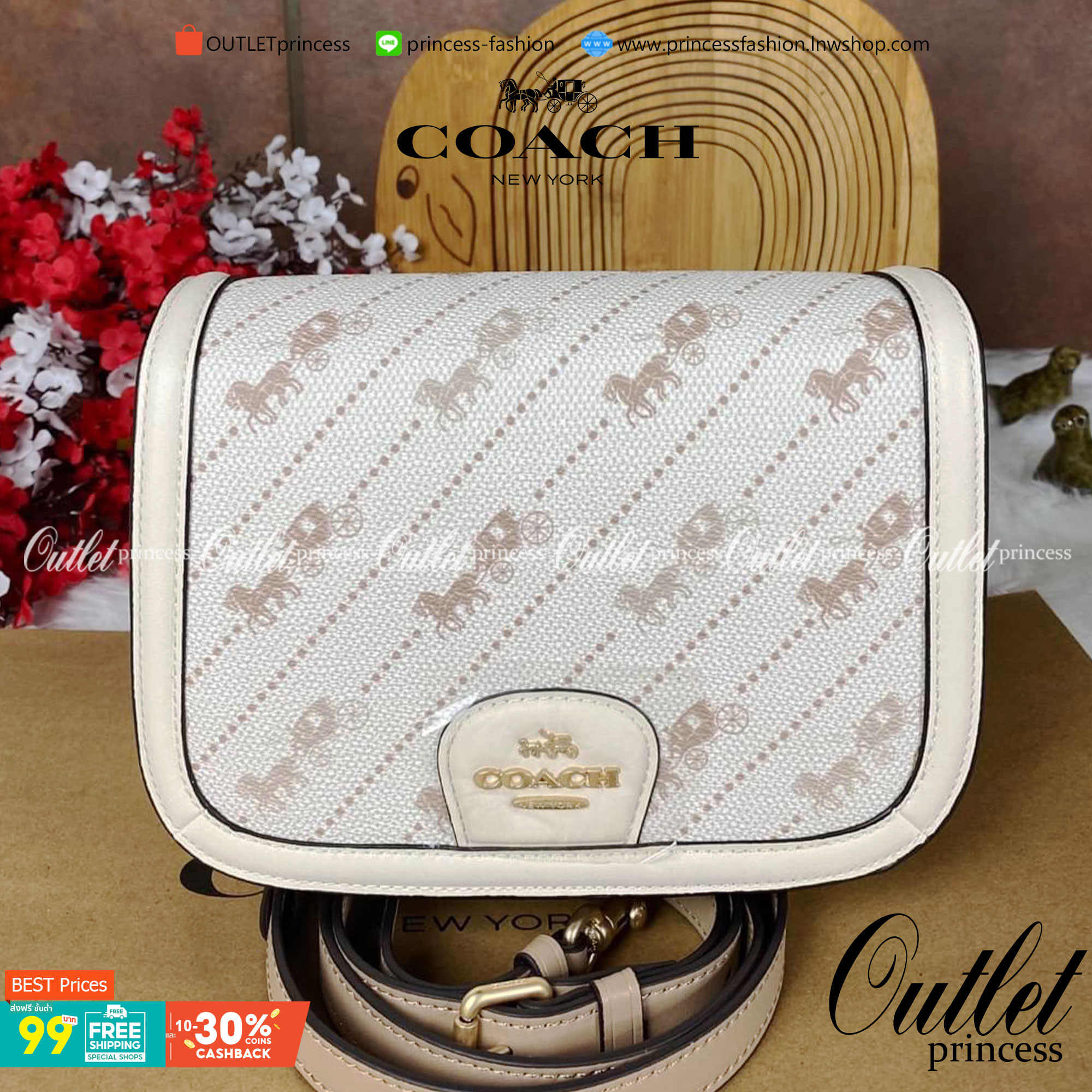 OUTLET 】COACH SADDLE BAG WITH HORSE AND CARRIAGE DOT PRINT (COACH C4059) กระเป๋าสะพายข้าง ลายม้าและรถลาก item ใหม่ที่สาวๆต้องมีนาทีนี้ห้ามพลาด รูปทรงโค้งมน วัสดุ พีวีซี ผ้าใบเคลือบพิมพ์ลายเป็นหนังเรียบ ทนทานและกันคราบสกปรกทั้งสี่ด้านเป็นหนังคุ้มสุดๆ ภายใน