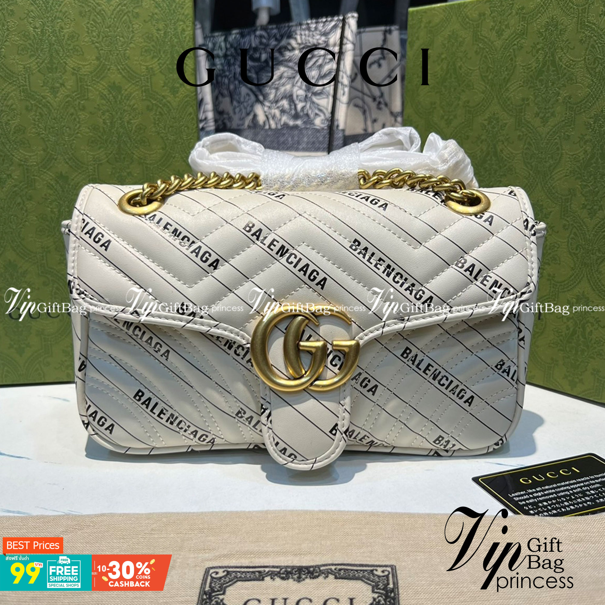 หนังแท้ GUCCI The Hacker Project small GG Marmont bag Balenciaga print leather คอลเลคชั่นผสมผสานเอกลักษณ์ความหรูของ 2 แบรนด์ดัง ที่ยอดขายดีตั้งแต่วันแรกที่ลง shop ด้วยรูปทรงที่กะทัดรัด ตอบโจทย์ได้ทุกลุค ทุกไลฟ์สไตล์ ใช้งานได้ง่ายคล่องตัว เรียกได้ว่าใครไม่