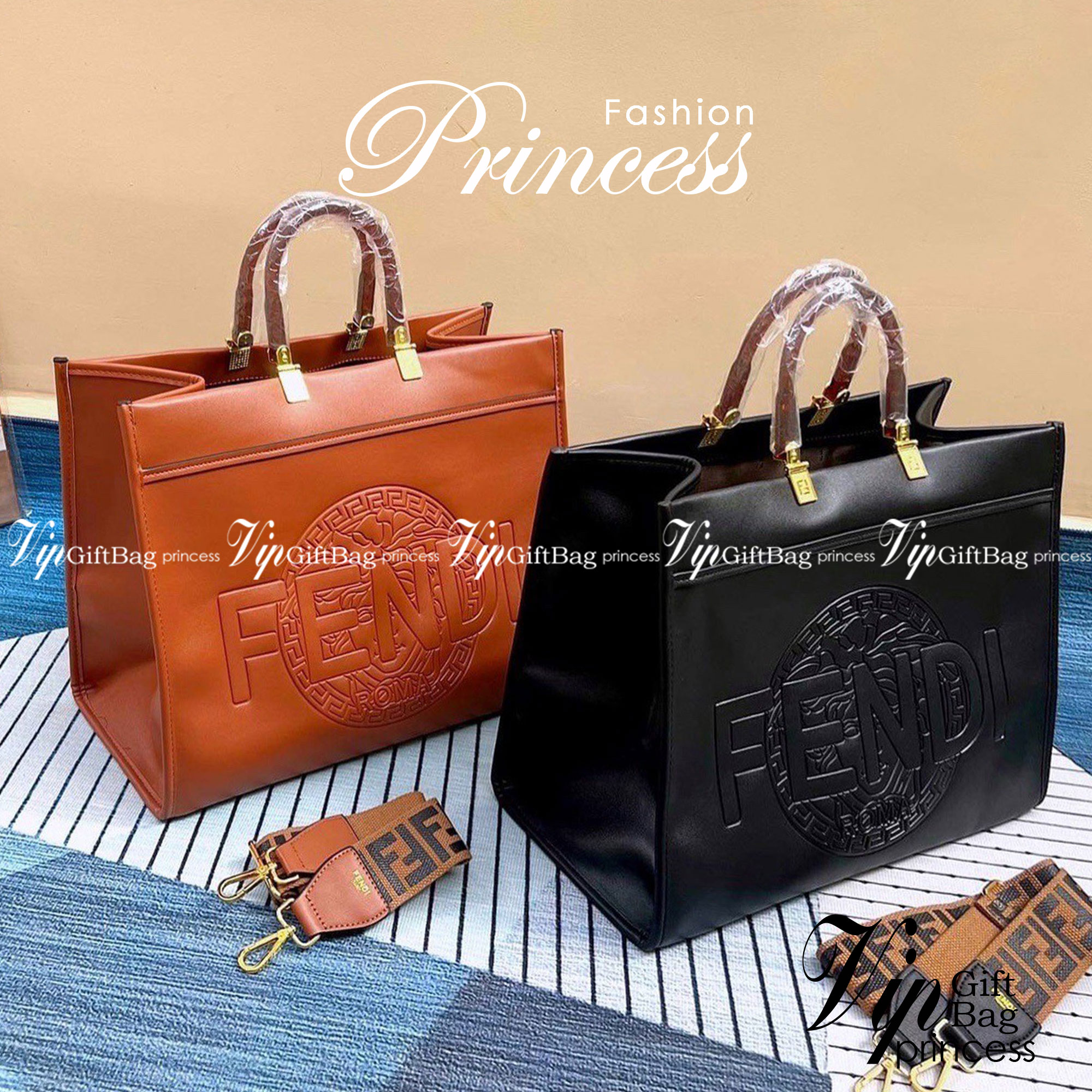 Fendi x Versace Shopping bag / FENDI Tote bag กระเป๋าสะพายทรงโท้ท ใบใหญ่ อะไหล่สีทองหรูหรา ใช้งานได้ทุกลุค เกรดงานสวย ใช้ได้ Everyday Look เลยค่า