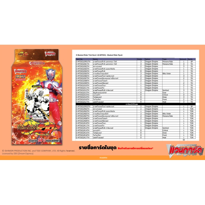Pre-Order ส่ง 24/12/68 แวนการ์ด Overdress X มาร์คไรเดอร์ ริวคิ (VG-D-MTD03) ชุดพร้อมเล่น 1 กล่อง 50 ใบ+ สุ่มฟอยหลังกล่อง