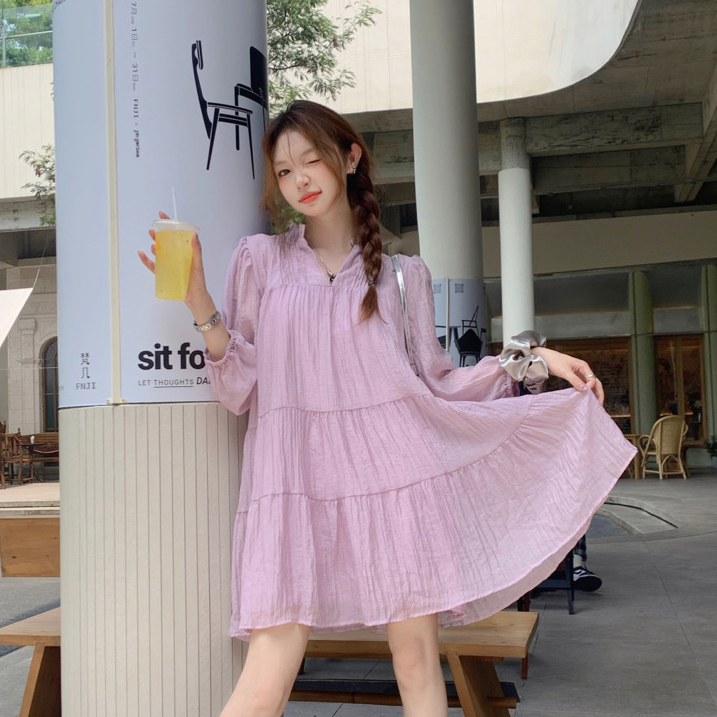 พร้อมส่ง 🩰 🌷 Puppy dress เดรสแขนยาวสีม่วง (38024)