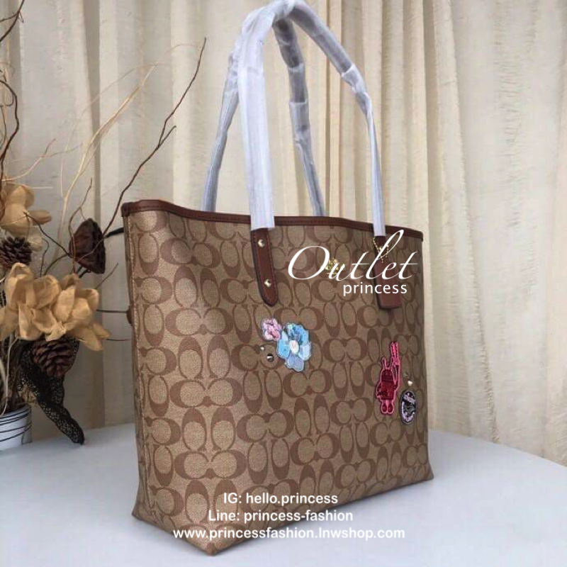 Coach KEITH HARING TOTE IN SIGNATURE CANVAS WITH PATCHES KHAKI MULTI /IMITATION GOLD