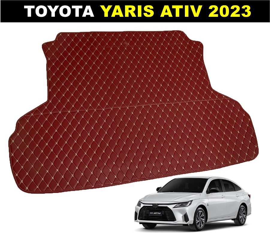 แผ่นปูท้ายรถ TOYOTA YARIS ATIV 2023 พรมหนัง6D สีไวน์แดง เข้ารูป (พร้อมส่ง)