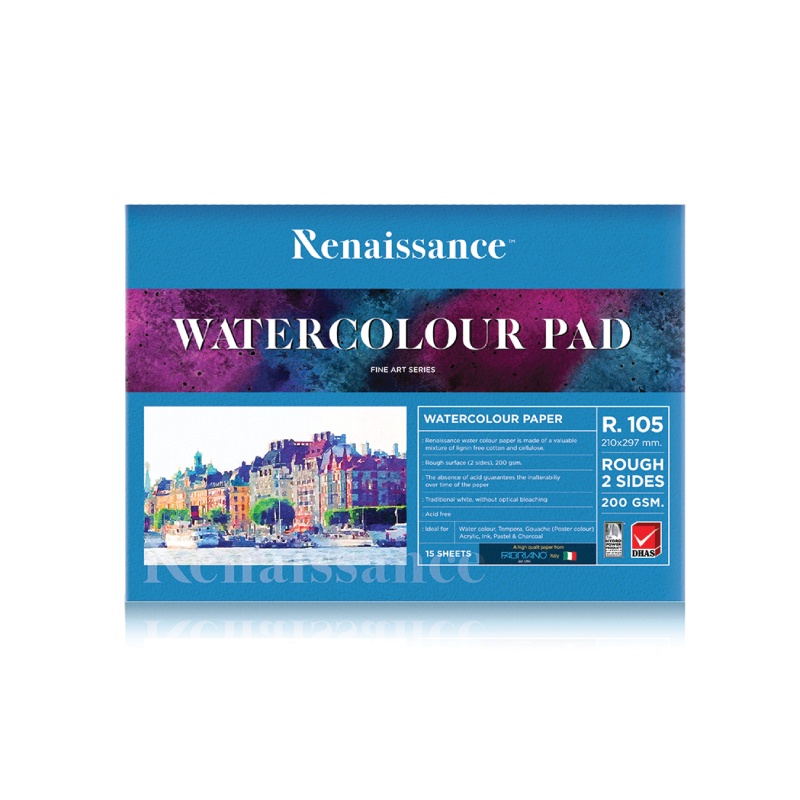 กระดาษวาดเขียน A4 เรนาซองซ์ 200แกรม หยาบ 2หน้า R105 15ผ. สำหรับสีน้ำ