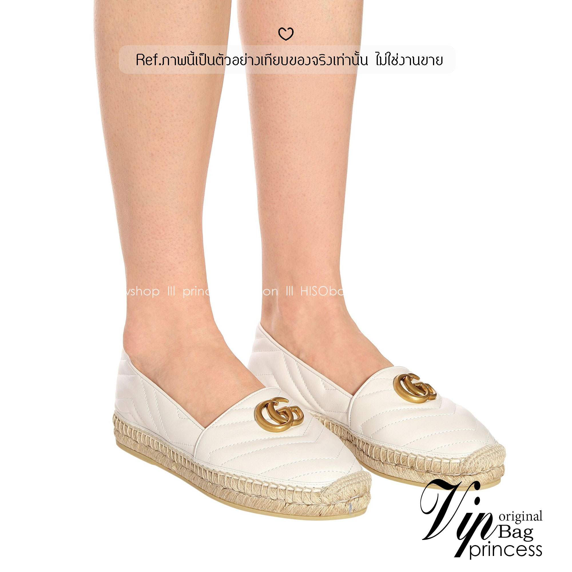 GUCCI Leather Espadrille with double G รองเท้าผ้าใบลำลองรุ่นยอดฮิต ขับผิว ใส่สบาย ยืนเดินได้นาน พื้นยางอย่างดียืดหยุ่นสูง ใส่เดินชิลหรือเที่ยวก็ปัง สวยงาม ได้หลากหลายโอกาส