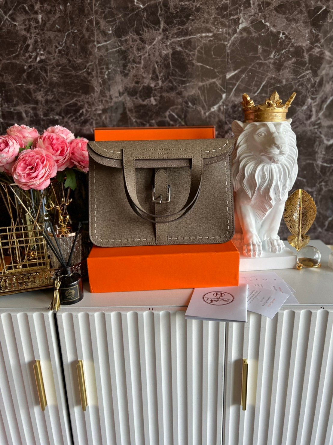 HERMES Halzan Bag Luxury Bag แบรนด์ดังงานหนังแท้สวย เกรดท็อปออริจินอล ภาพสินค้าถ่ายจากงานขายจริง