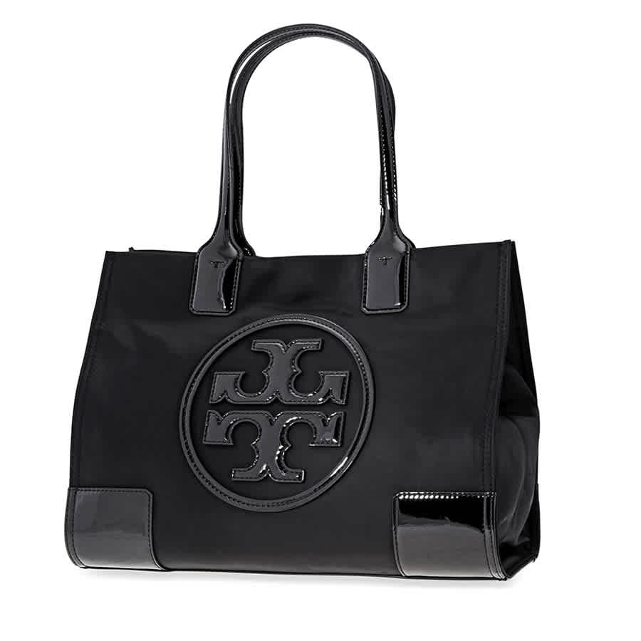 TORY BURCH ELLA PATENT MINI TOTE TOTE BAG กระเป๋าทรง SHOPPING วัสดุ NYLON ทั้งใบตัดด้วยหนังแก้วเงาสีดำ