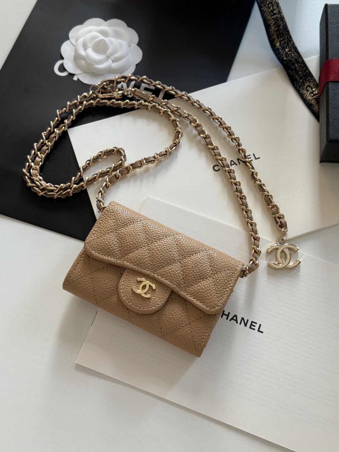 CHANEL mini wallet on chain crossbody กระเป๋าสตางค์พร้อมสายโซ่ หนังแท้ เกรดออริจินอล 1:1 สลับแท้