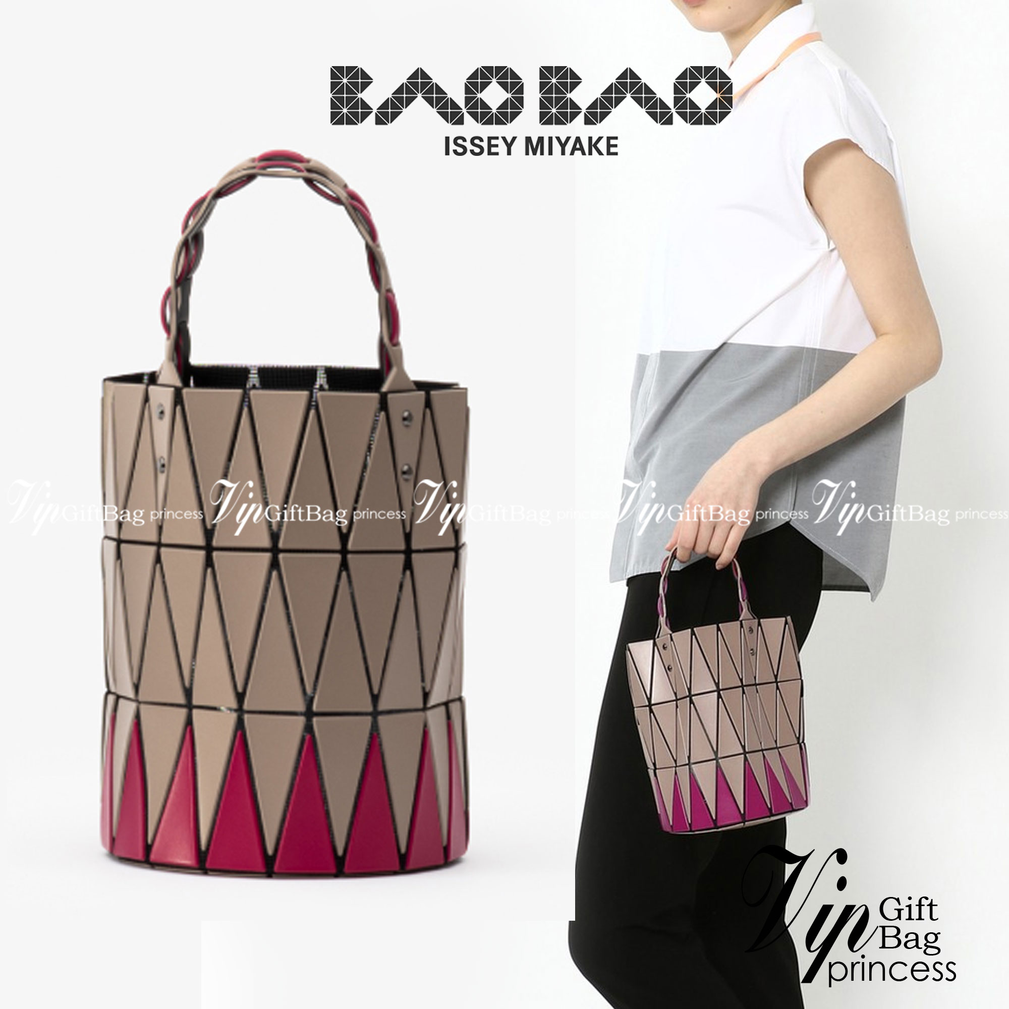 BAOBAO ISSEY MIYAKE BUCKET BAG / BAOBAO BASKET / ZIG-ZAG PATTERN TRIANGLE BASKET HANDBAG ภาพสินค้าถ่ายจากงานขายจริง ใช้งานต่างประเทศได้ค่ะ