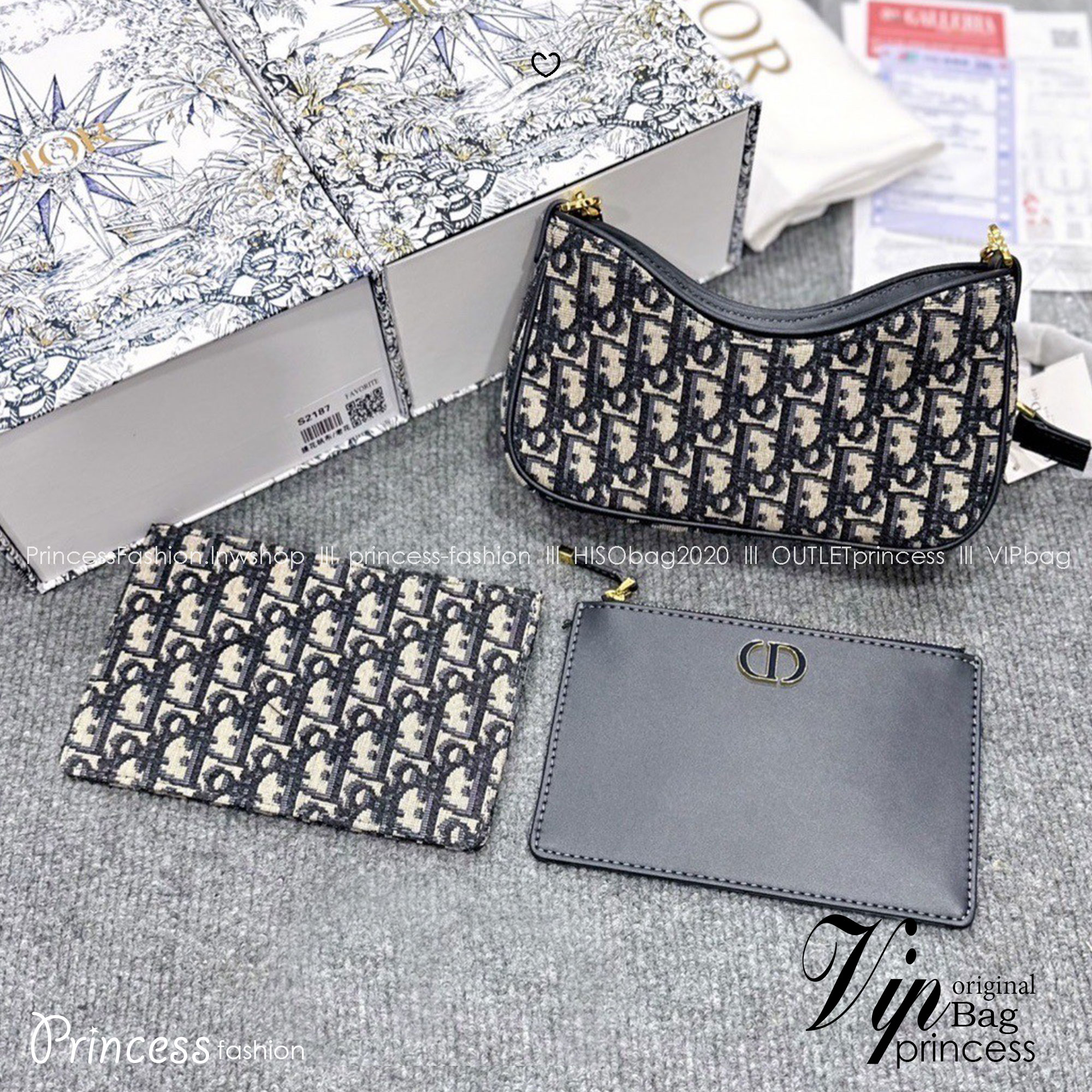 DIOR 30 Montaigne Hobo Avenue Mini Bag | Blue Jacquard กระเป๋าสะพายทรง pouch งาน vintage สไตลคลาสสิค มีใบเล็กด้านในแยกใช้ได้แบบซิปบนสายหนังสายคอลใหม่น่ารักมาก