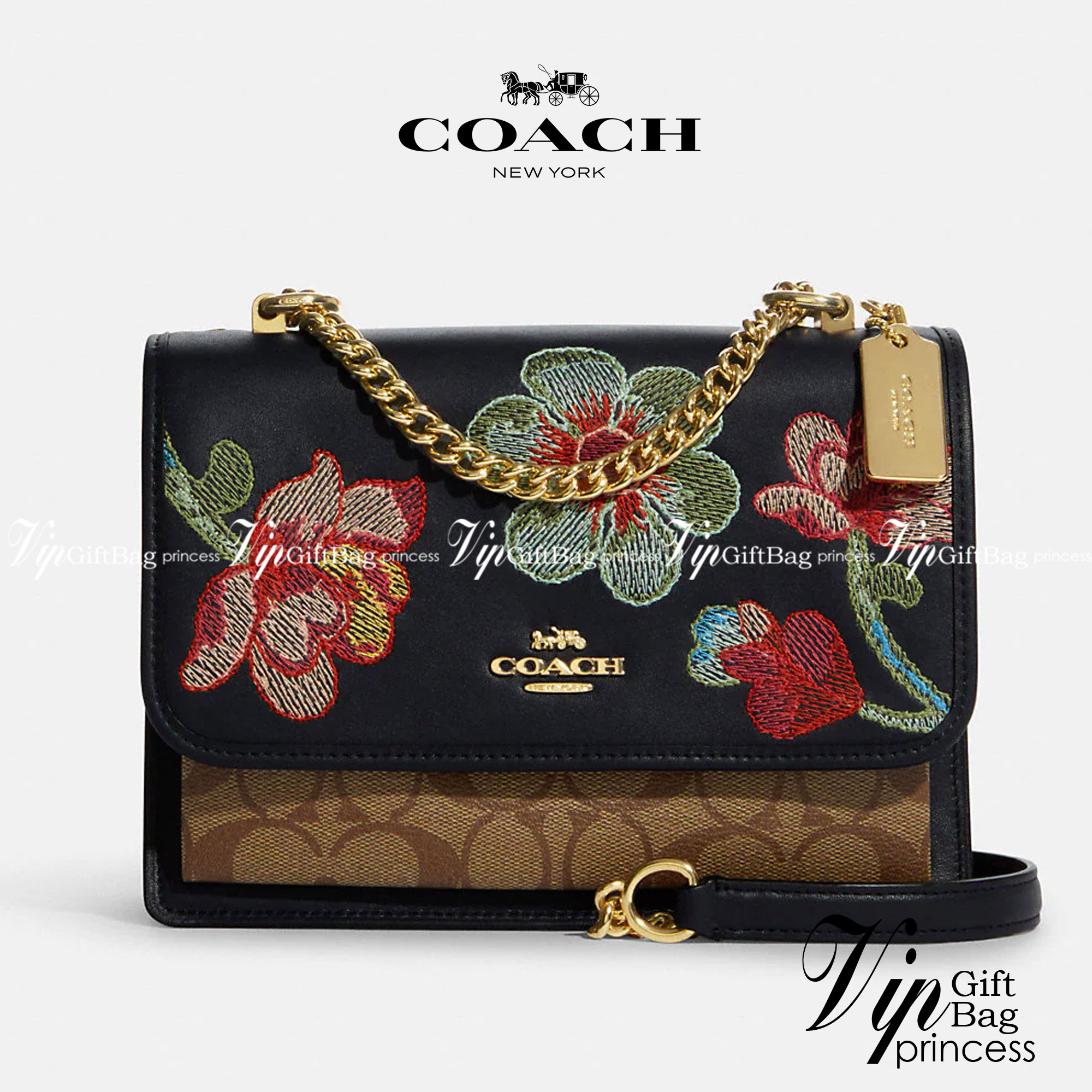 COACH C9230 KLARE CROSSBODY IN SIGNATURE CANVAS WITH FLORAL EMBROIDERY น้องใหม่คอลล่าสุด กับกระเป๋าสะพายข้าง โทนสีละมุนลูกคุณหนู ดีไซน์ปักดอกไม้เพิ่มลูกเล่น ให้ดูแพง วัสดุผนังแคนวาสสลับหนังแท้ สายสะพายโซ่สลับหนัง สะพายยังไงก็ขับผิว เปิด-ปิดด้วยกระดุมแม่เห