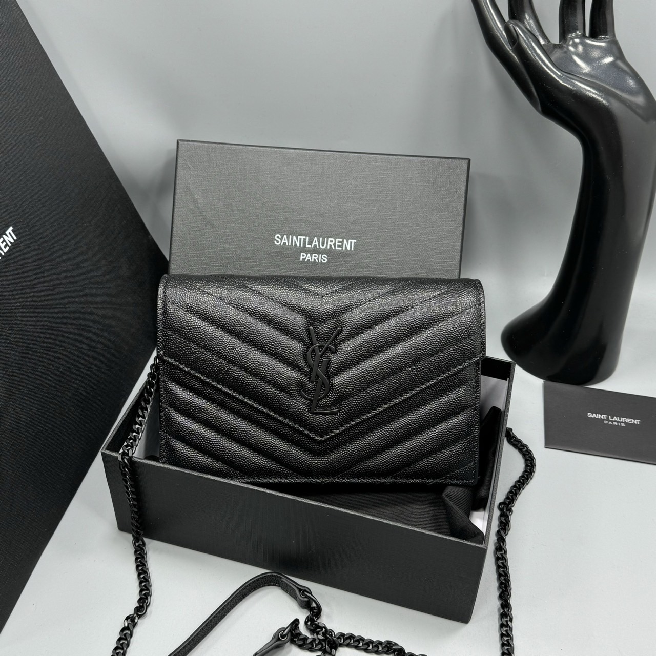 YSL Envelope WOC 7.5 Wallet on chain / YSL Clutch Bag 7.5" กระเป๋าสะพายรุ่นยอดนิยม เกรดหนังคาเวียร์สวยเต็มใบ เกรดออริ 1:1 ใช้งานต่างประเทศได้