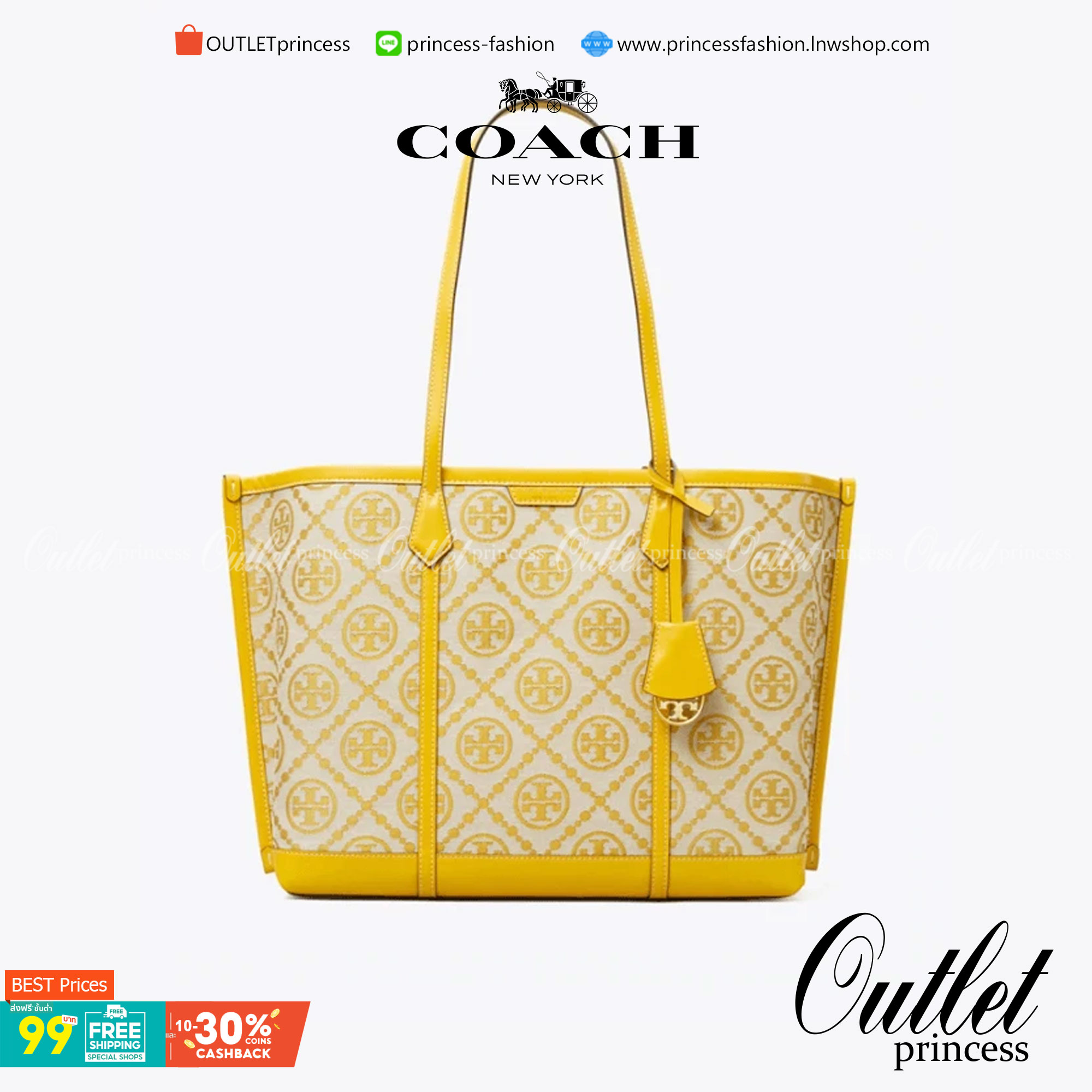 TORY BURCH T MONOGRAM TRIPLE - COMPARTMENT TOTE กระเป๋า/สะพายไหล่ทรง SHOPPING BAG วัสดุผ้าผ้าแคสวาสปักลายสัญลักษณ์แบรนด์ ตั้งอยู่ทรง สวยหรู ดูแพง จุของได้เยอะมาก ภายในแยกเป็น 2 ช่องหลัก 1 ช่องซิปตรงกลาง แบ่งเป็นสัดส่วนใช้งาน