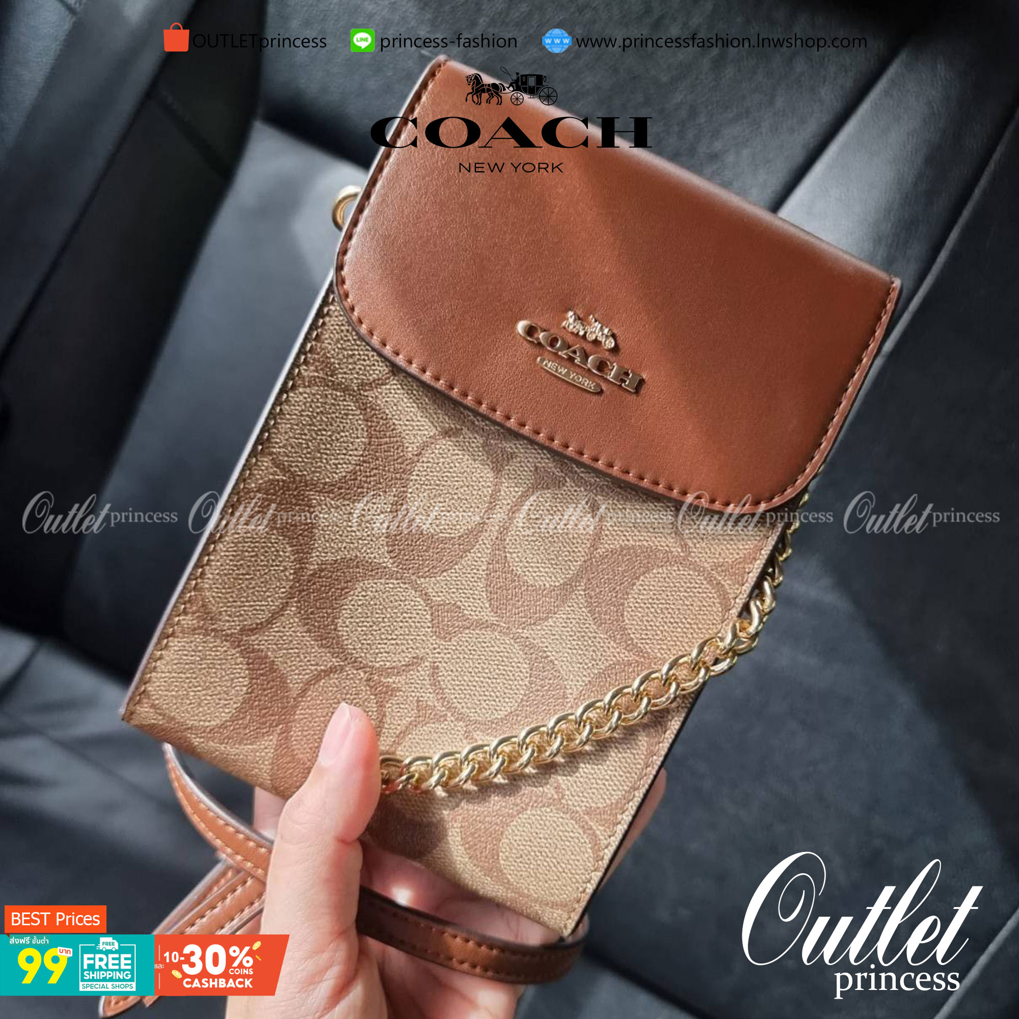 COACH 3051 RACHEL PHONE CROSSBODY IN SIGNATURE CANVAS HOT ITEM!! กระเป๋าสะพาย case phone ต้องมา ให้คุณพกพา gadget ล้ำไปได้ทุกที่ ใส่โทรศัพท์มือถือได้ทุกรุ่น ดีไซน์ใหญ่กว่าเดิม และยังมีช่องเก็บบัตรให้เพิ่มไปอีก ดีไซน์ลายซีคลาสสิค วัสดุหนังแคนวาส เปิด-ปิดด้