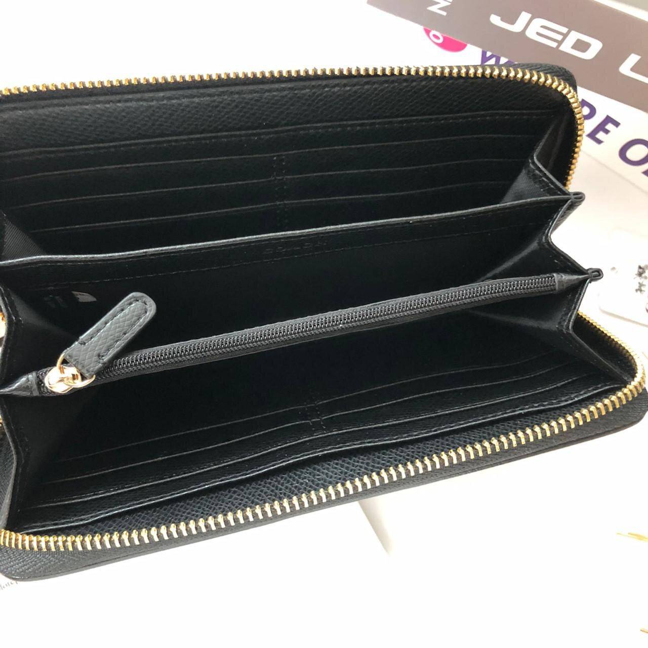 ของแท้ COACH Accordion Zip Wallet in Signature Coated Canvas with Leather กระเป๋าสตางค์ใบยาว เปิด-ปิดกระเป๋าด้วยซิปรอบ