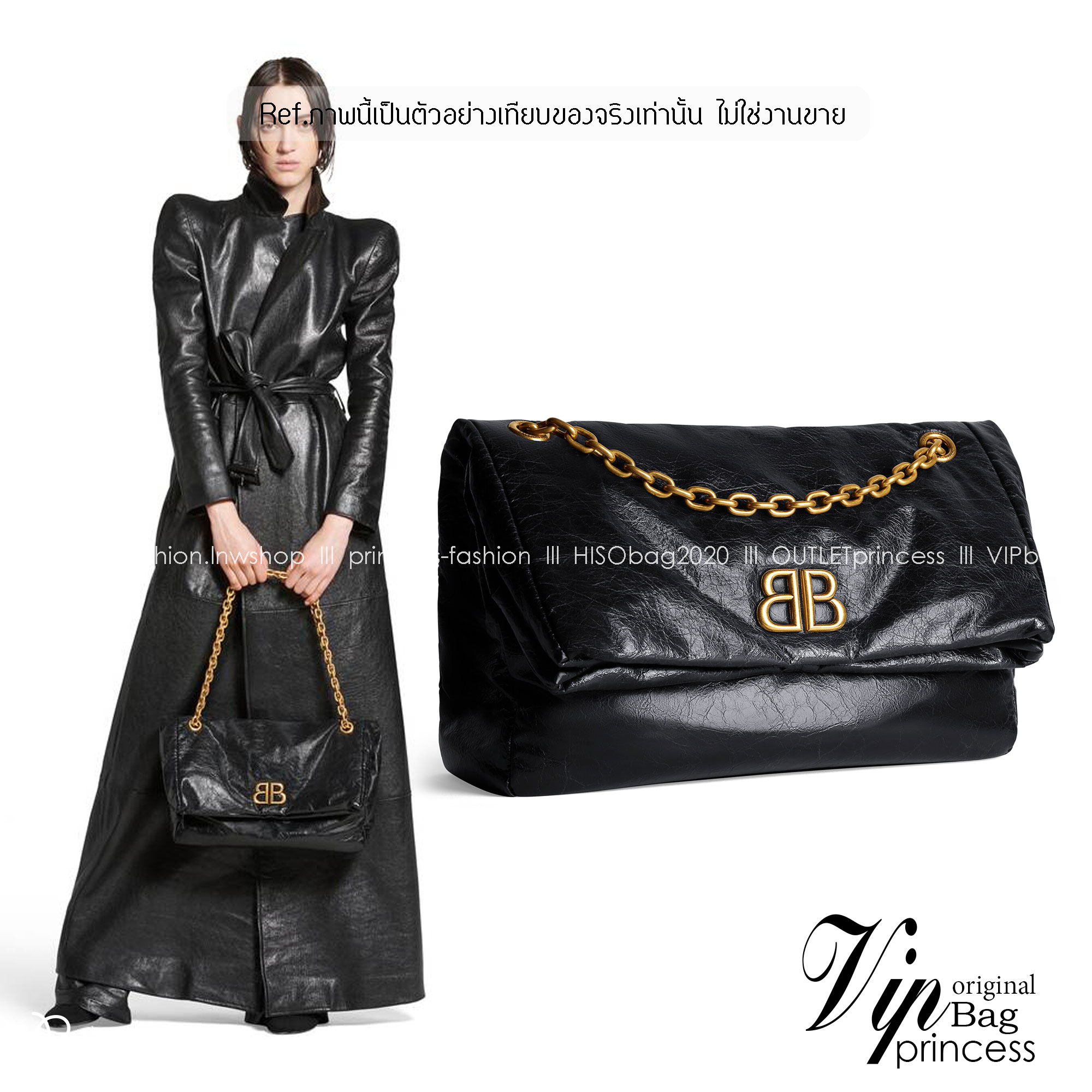 Balenciaga MONACO MEDIUM CHAIN BAG IN BLACK 35cm กระเป๋าทรงโท้ทใบใหญ่ งานหนังยับสวยเต็มใบ เกรดออริ สลับแท้ 1:1 ใช้งานต่างประเทศได้