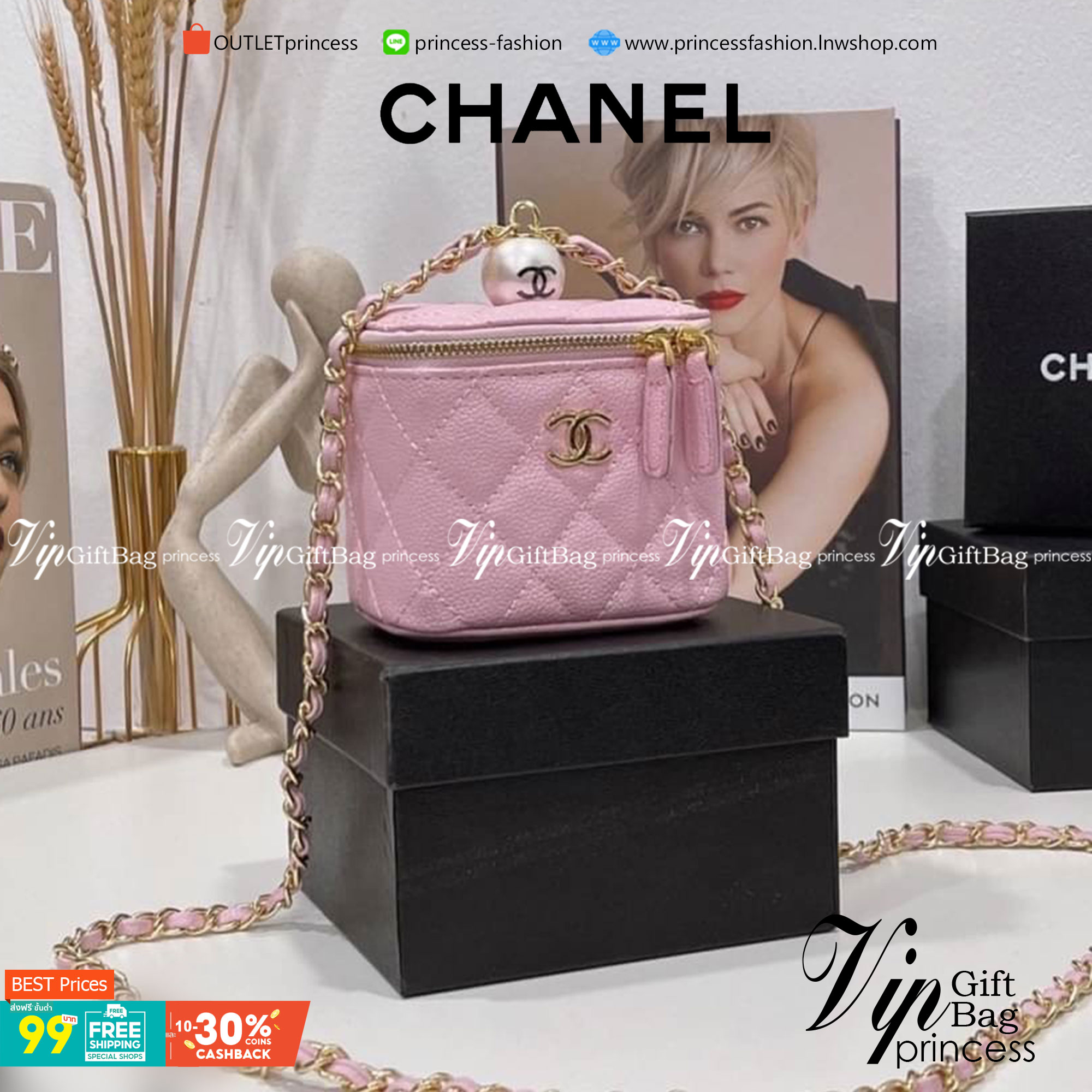 VIP 】CHANEL Box With Chain หนังคาเวียร์โทนสีพาสเทลน่ารัก รุ่นที่ดาราเซเลปใช้กันเยอะม๊ากกก สายโซ่ทองหรูหรา เหมาะมากสำหรับสาวๆ ชิคๆ พร้อมส่งที่ไทยที่นี่ที่เดียว
