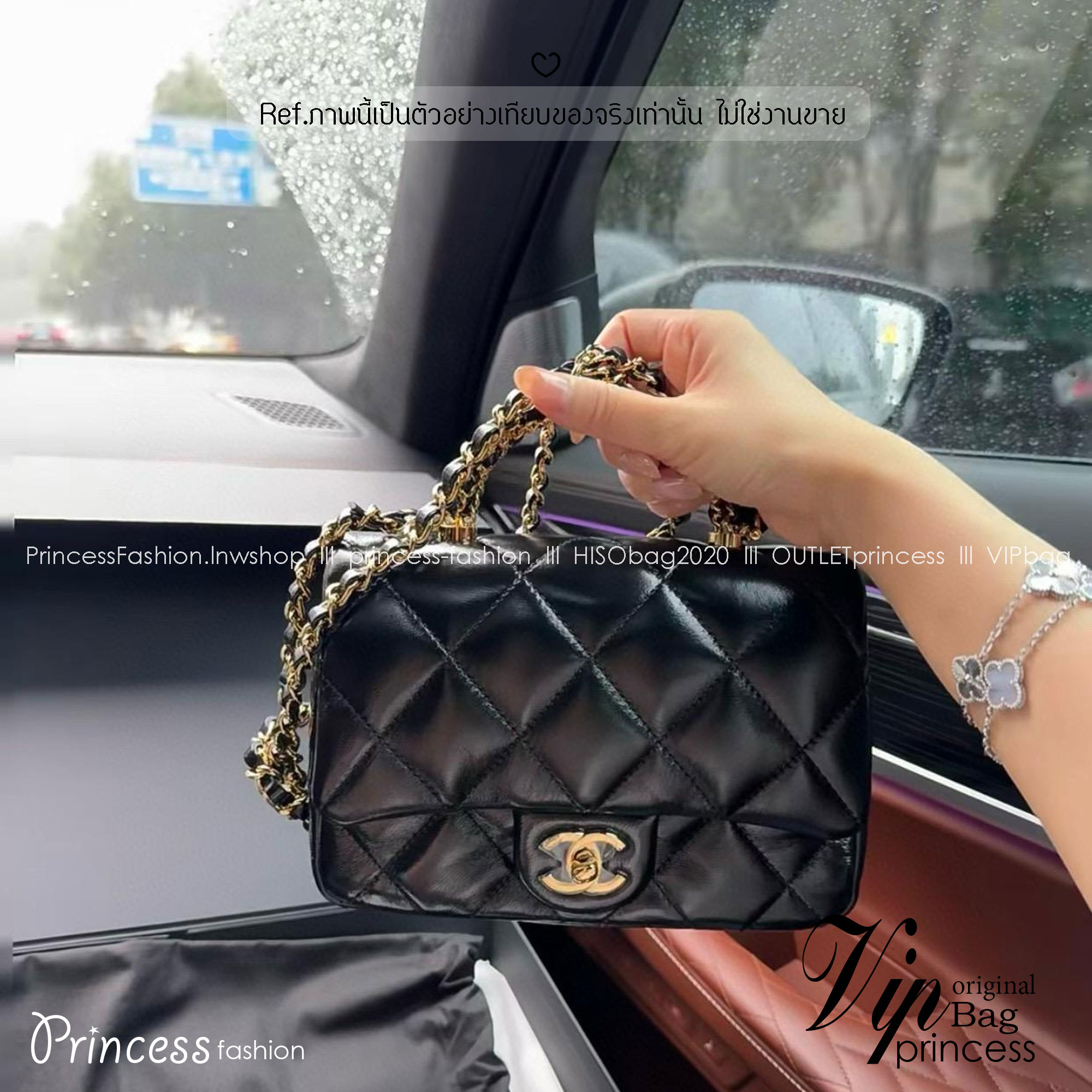 ORI หนังแท้ | Chanel Mini Flap Bag With Top Handle กระเป๋าสะพาย กระเป๋าถือพร้อมหูจับหรูหราร้อยโซ่สีทอง สายสะพายโซ่ ขนาดกะทัดรัดใช้งานง่าย