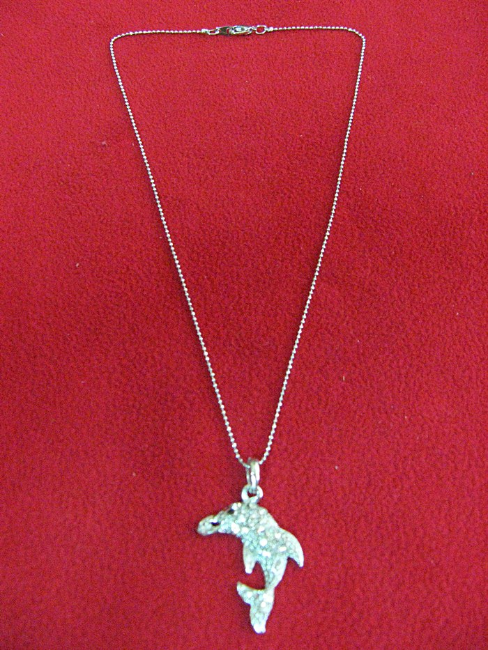 สินค้าหมดค่ะ สร้อยคอโรเดียมสีเงินพร้อมจี้ปลาโลมาค่ะ