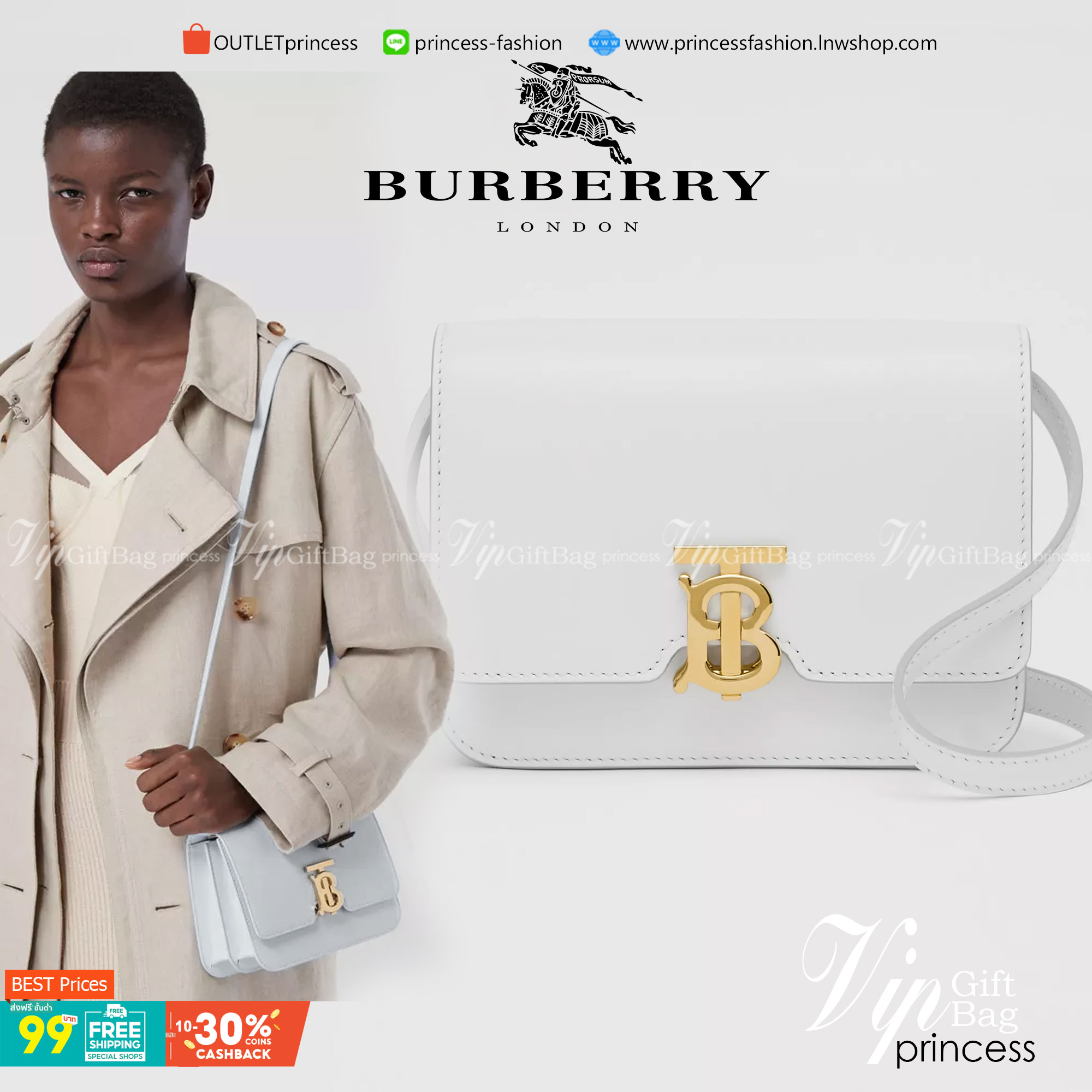 BURBERRY Leather Medium TB Bag / BURBERRY FRAGRANCES CROSSBODY BAG กระเป๋าสะพายหนังเรียบสวยอยู่ทรงดีไซน์ยอดนิยมประดับโลโก้แบรนด์ทองด้านหน้า เปิดปิดด้วยฝาปิดสัญลักษณ์ตัวB ภายในมีช่องแบ่งเป็นสัดส่วนมีช่องซิปหัวซิปแบรนด์